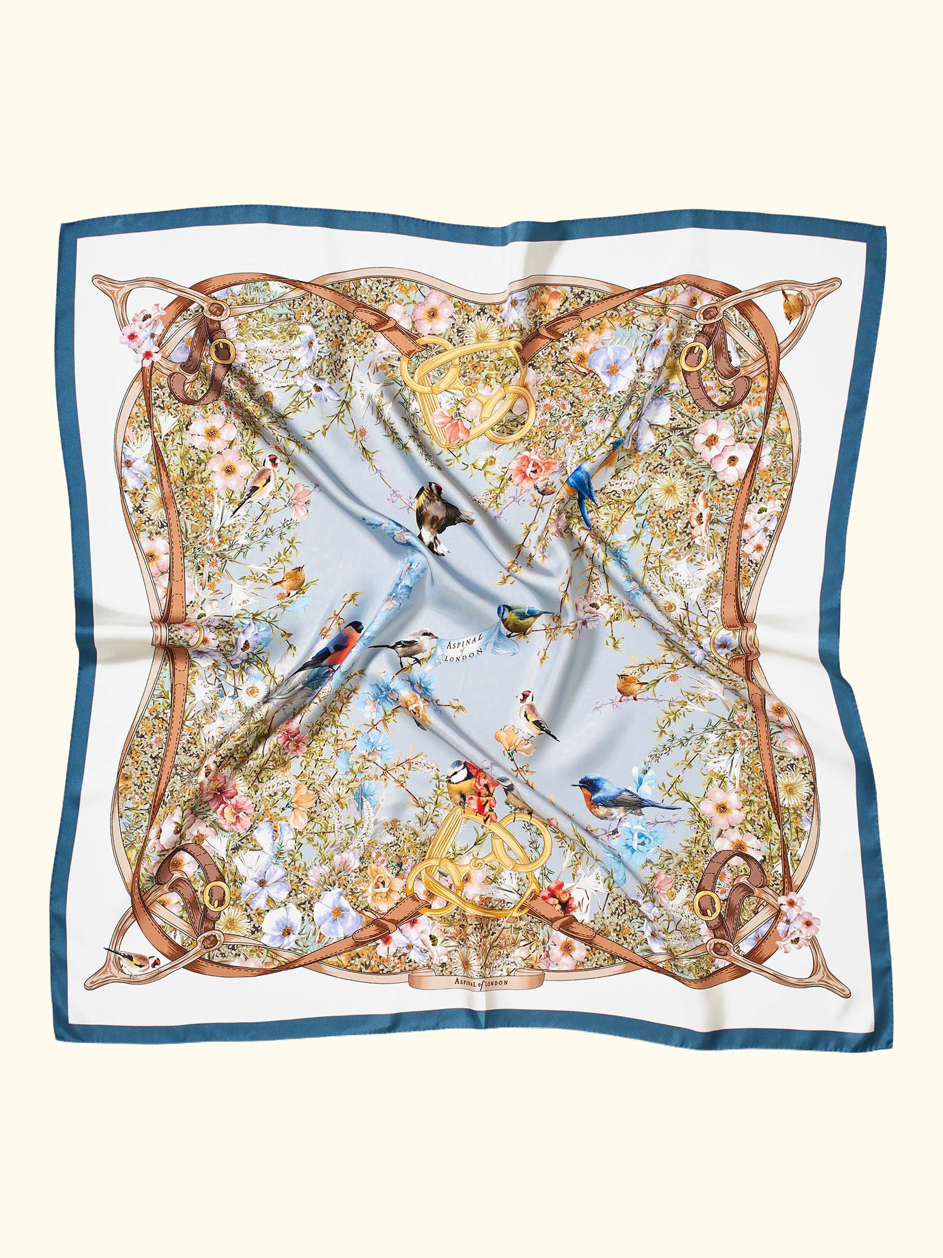 Edwardian Garden Silk Square Scarf, Skyblue