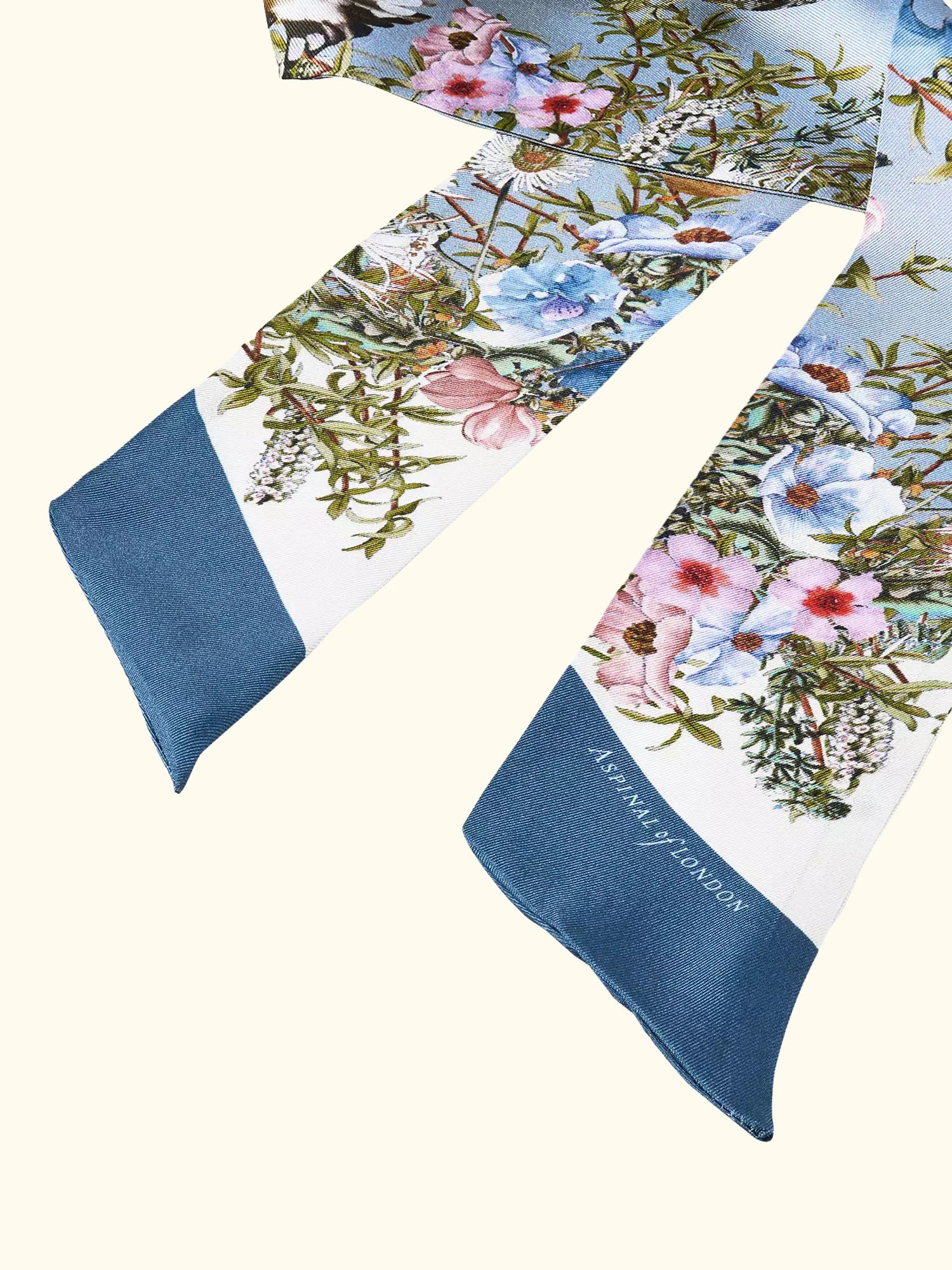Aspinal of London Edwardian Garden Skinny Silk Scarf, Skyblue
