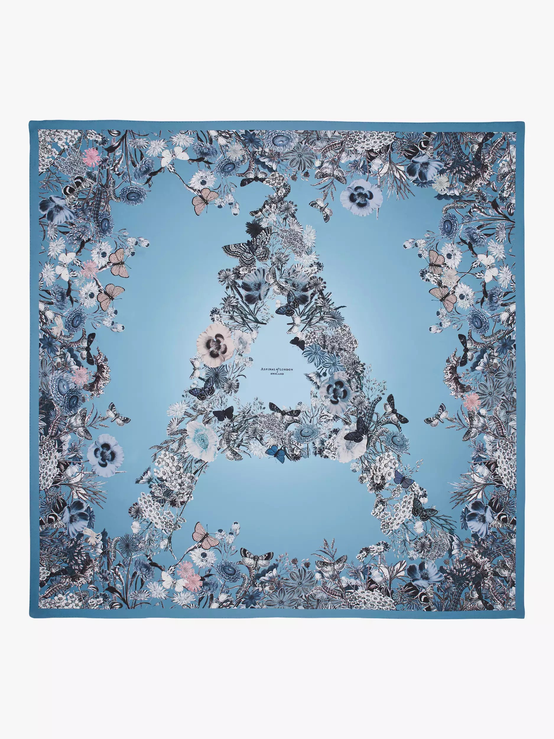 Aspinal of London Ombre 'A' Floral Silk Scarf, Skyblue