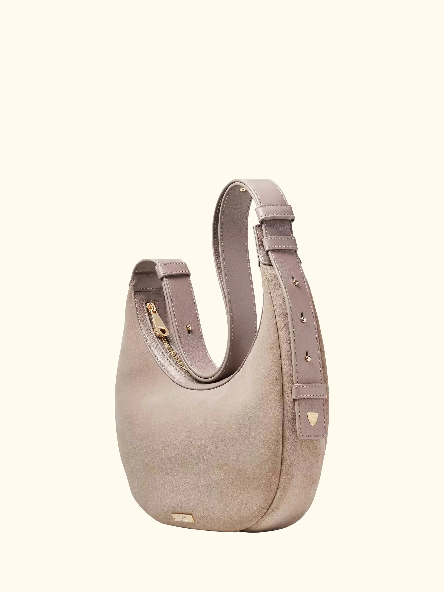 Aspinal of London Soho Suede Small Crescent Bag