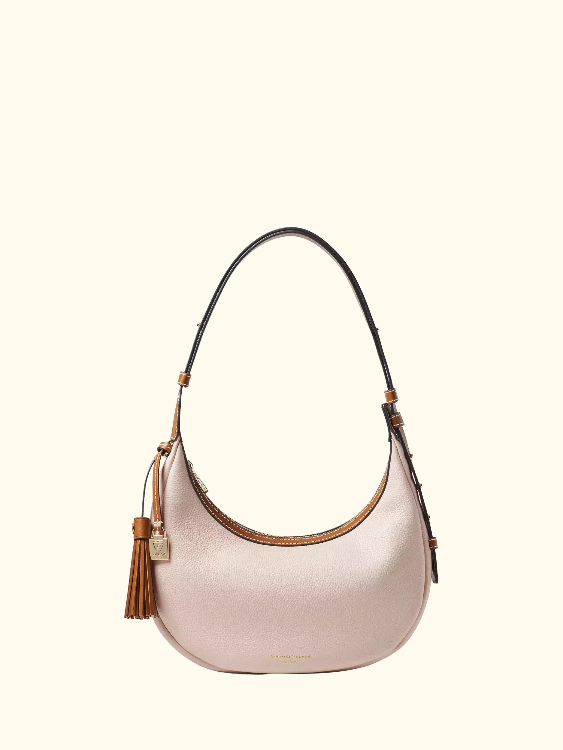 Aspinal of London Soho Pebble Leather Small Crescent Bag, Neutral