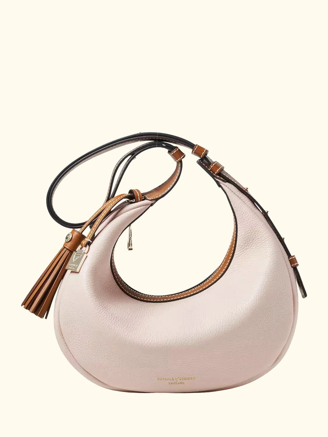 Aspinal of London Soho Pebble Leather Small Crescent Bag, Neutral