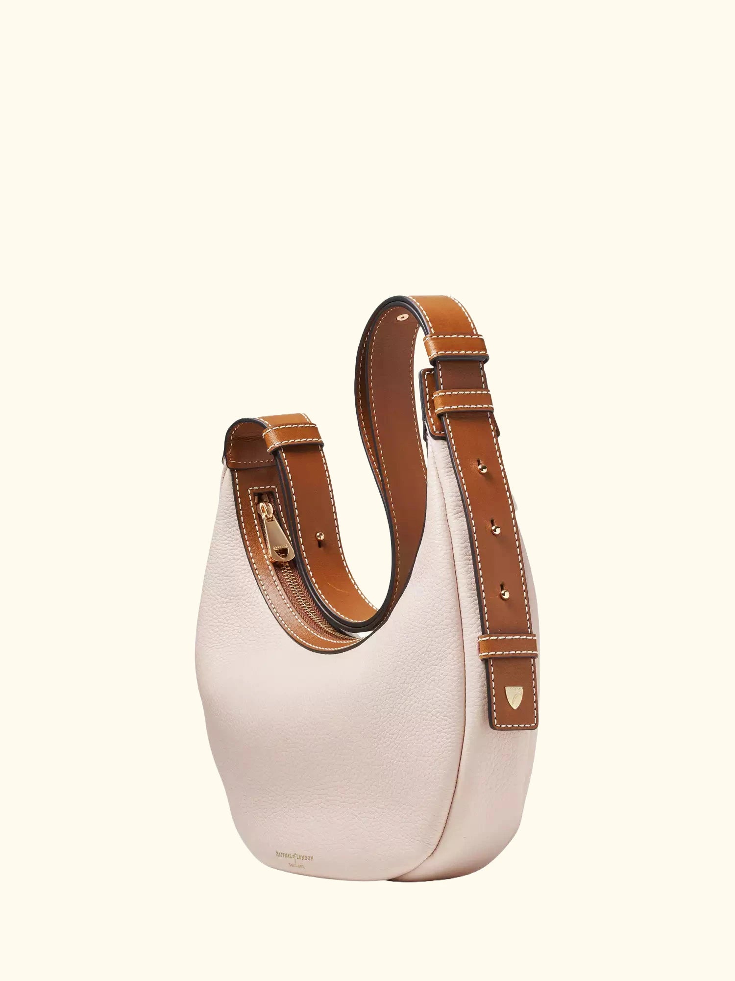 Aspinal of London Soho Pebble Leather Small Crescent Bag, Neutral