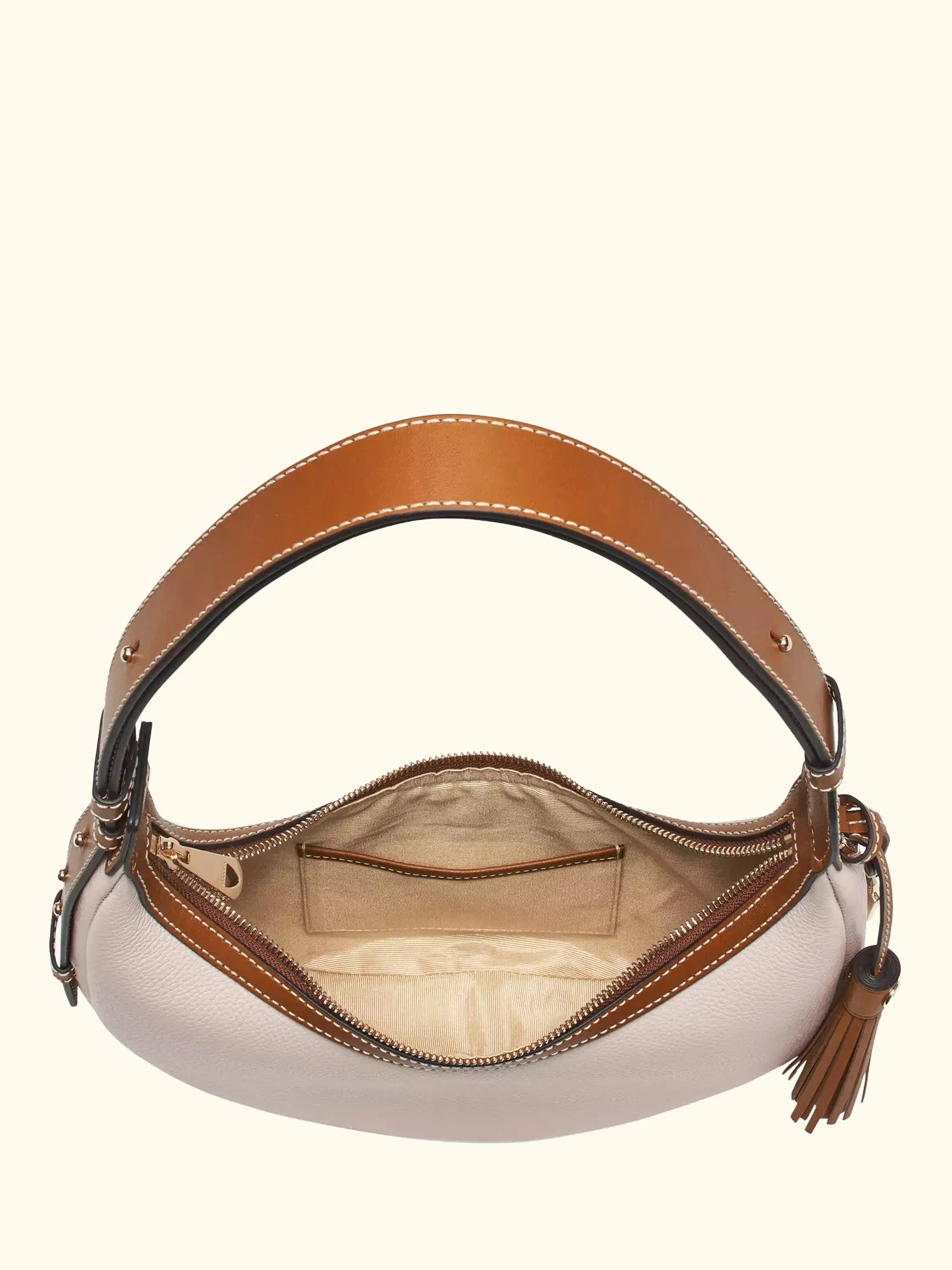 Aspinal of London Soho Pebble Leather Small Crescent Bag, Neutral