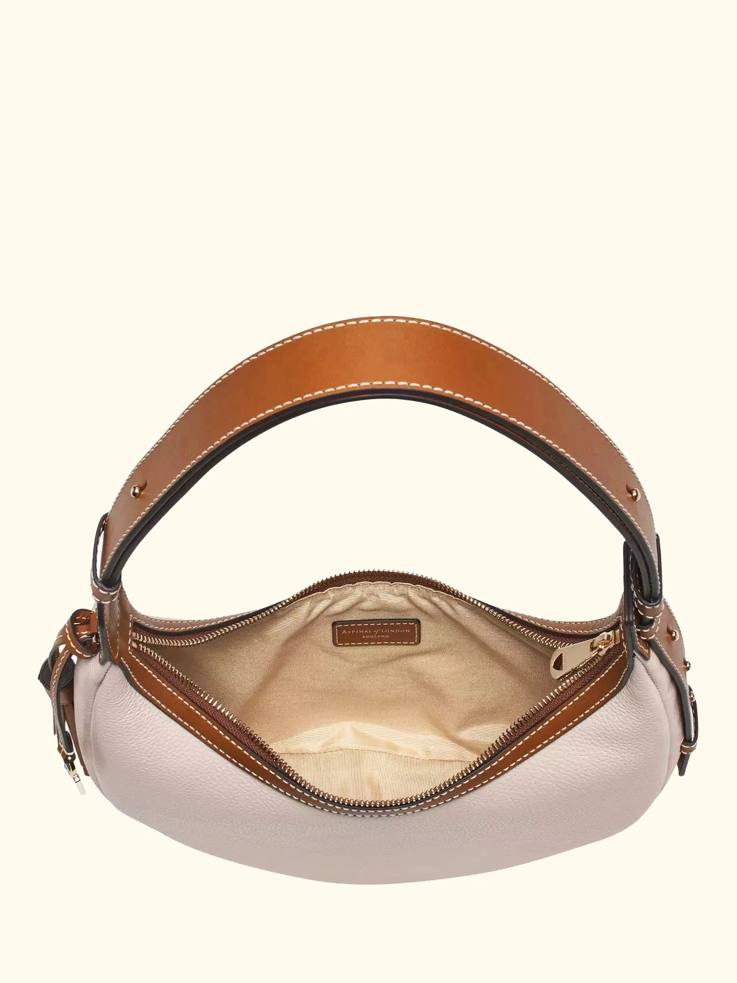 Aspinal of London Soho Pebble Leather Small Crescent Bag, Neutral