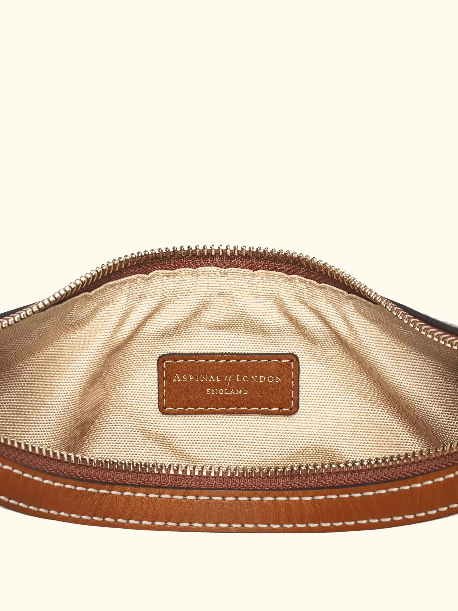 Aspinal of London Soho Pebble Leather Small Crescent Bag, Neutral