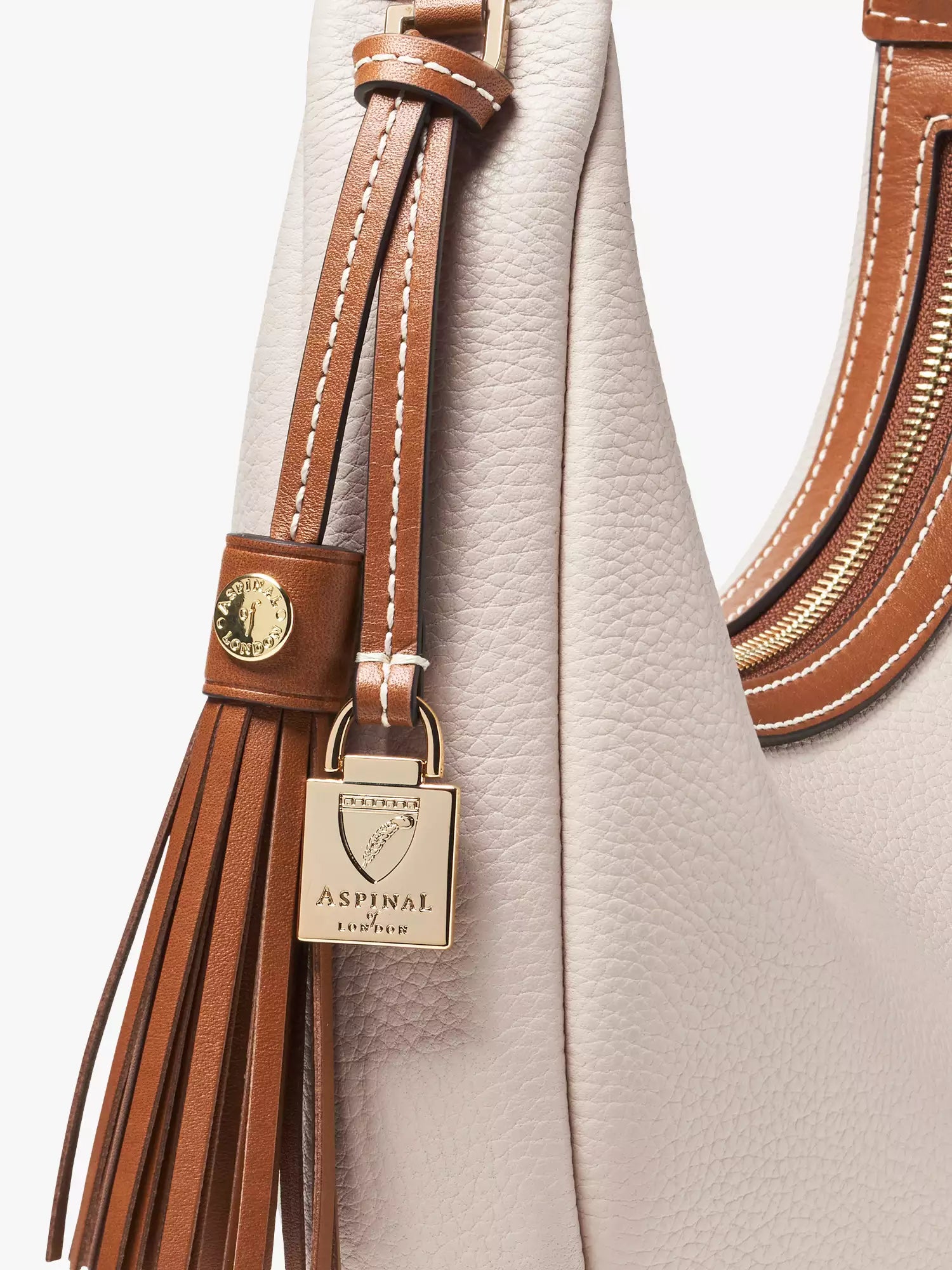 Aspinal of London Soho Pebble Leather Small Crescent Bag, Neutral