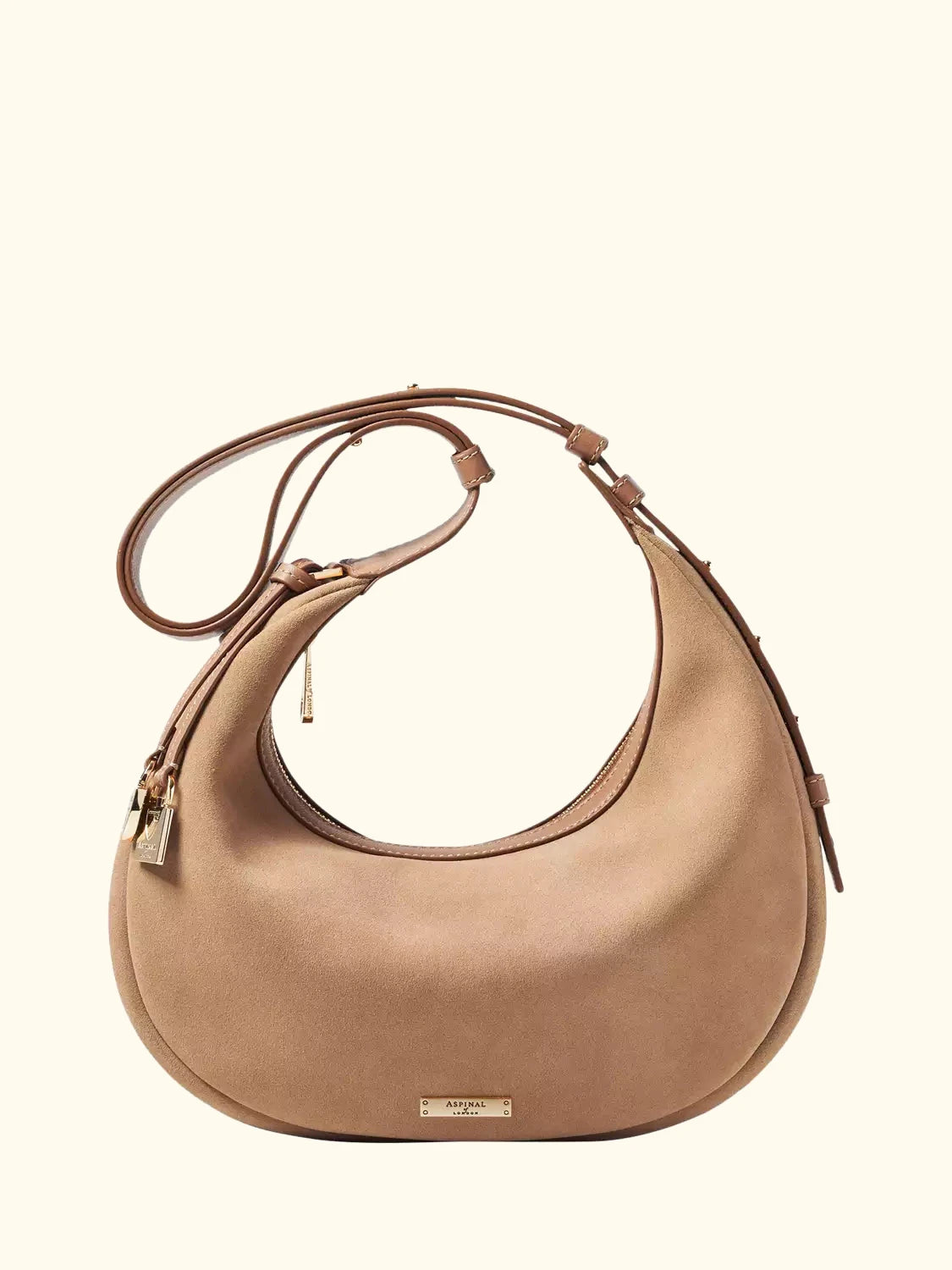 Aspinal of London Soho Suede Small Crescent Bag
