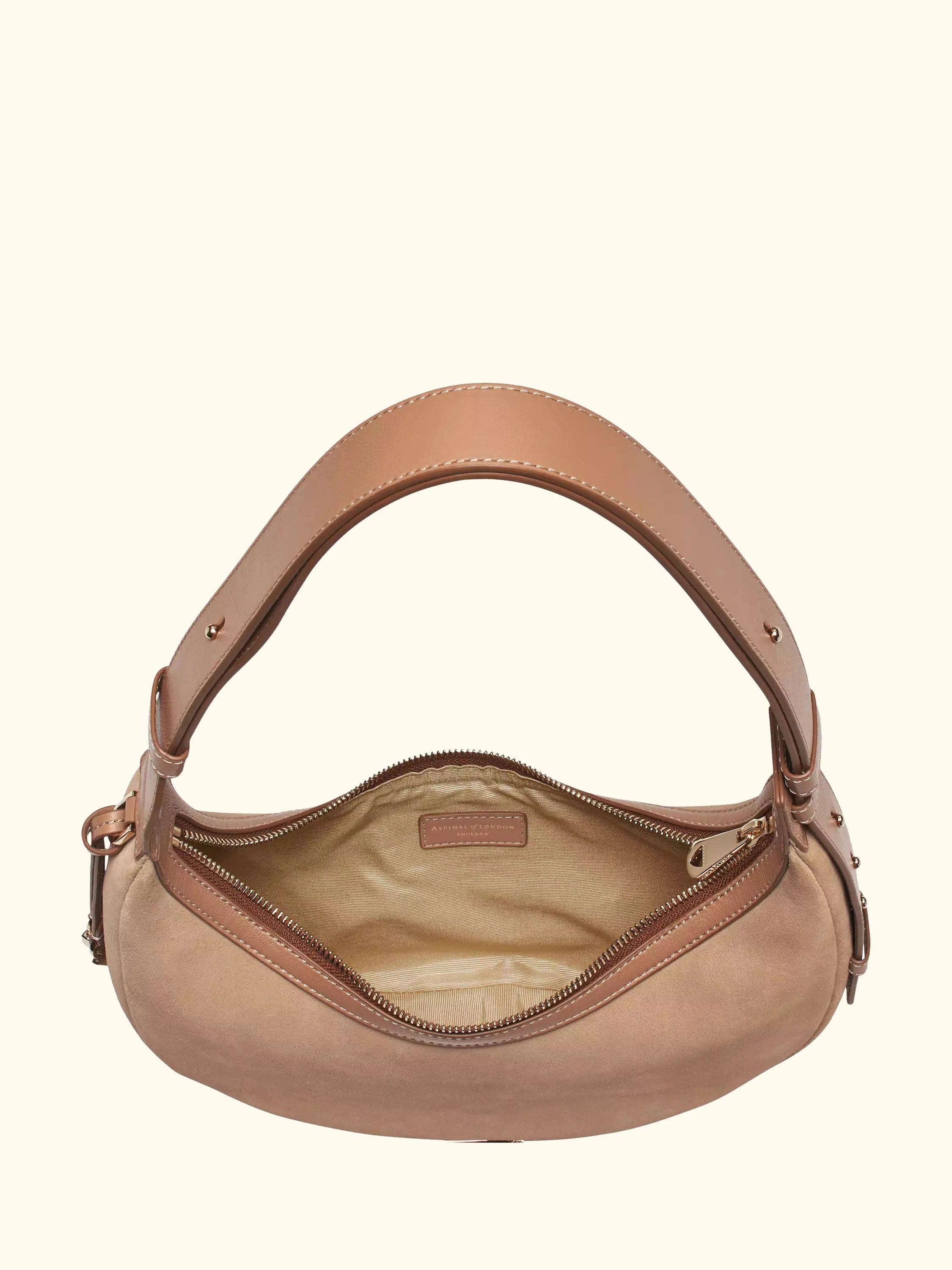 Aspinal of London Soho Suede Small Crescent Bag