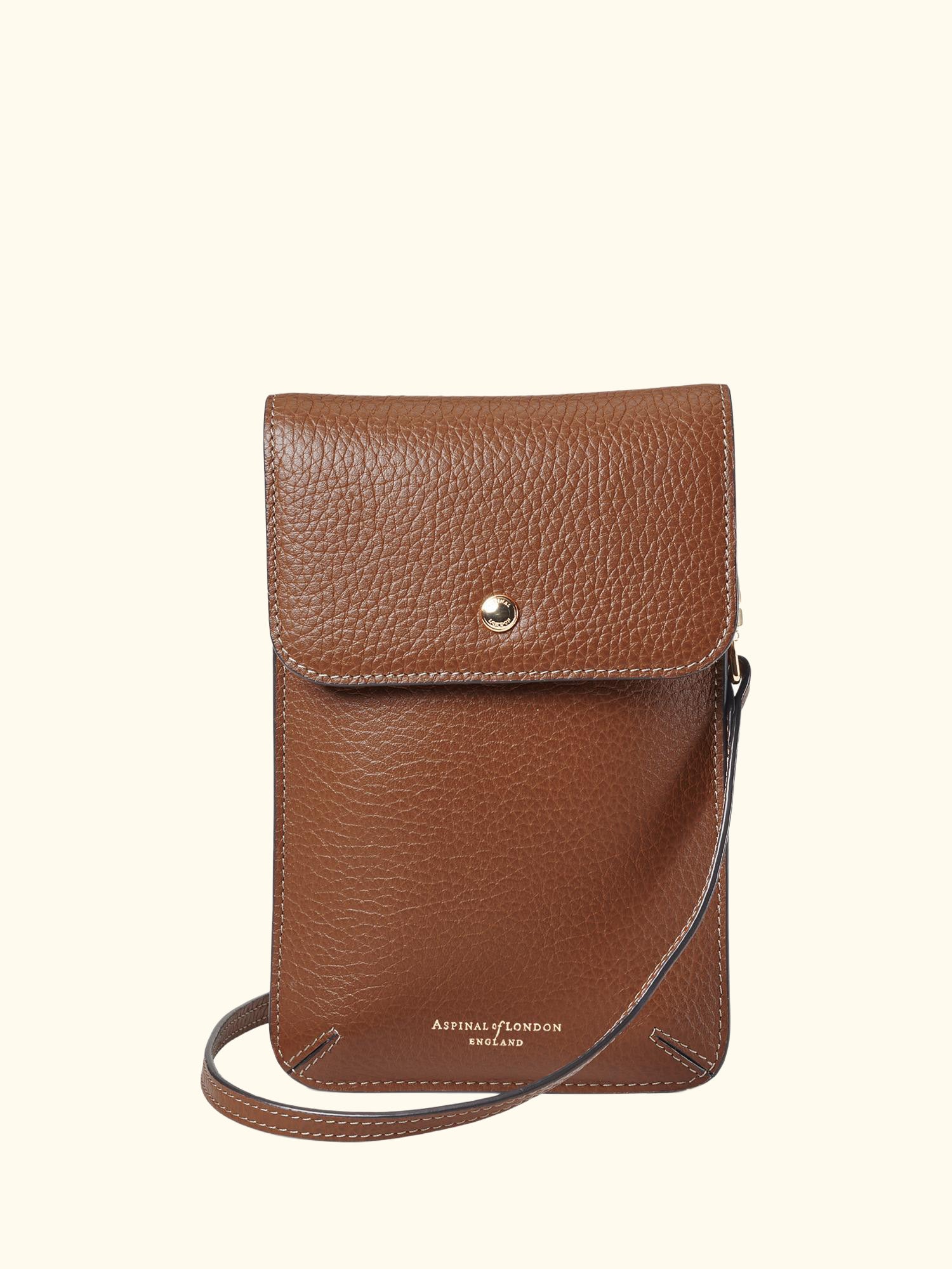 Duo Phone Leather Crossbody Pouch, Tan