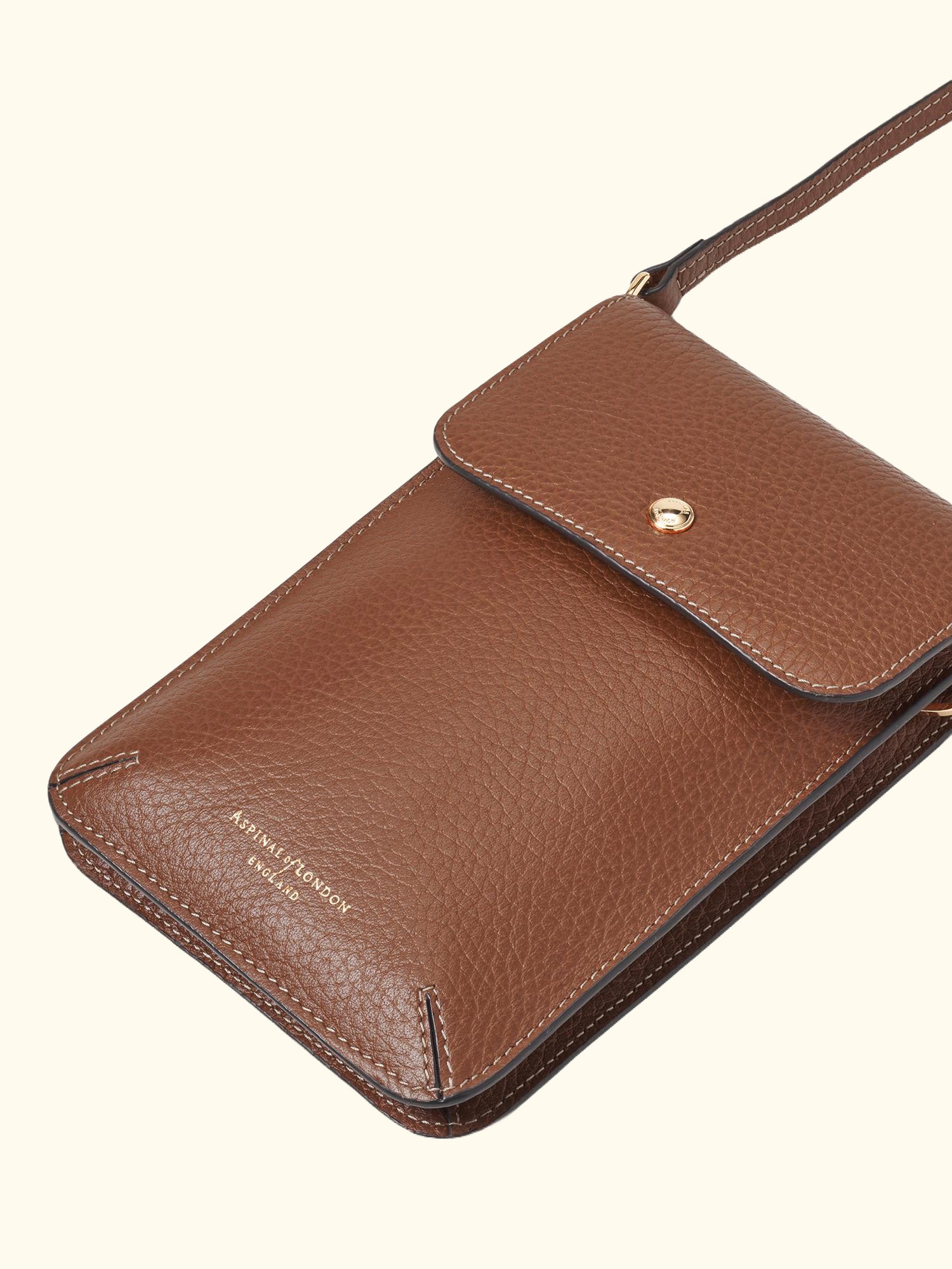Duo Phone Leather Crossbody Pouch, Tan