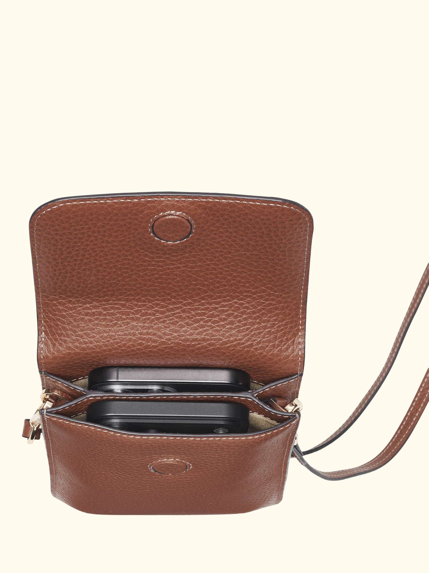 Duo Phone Leather Crossbody Pouch, Tan