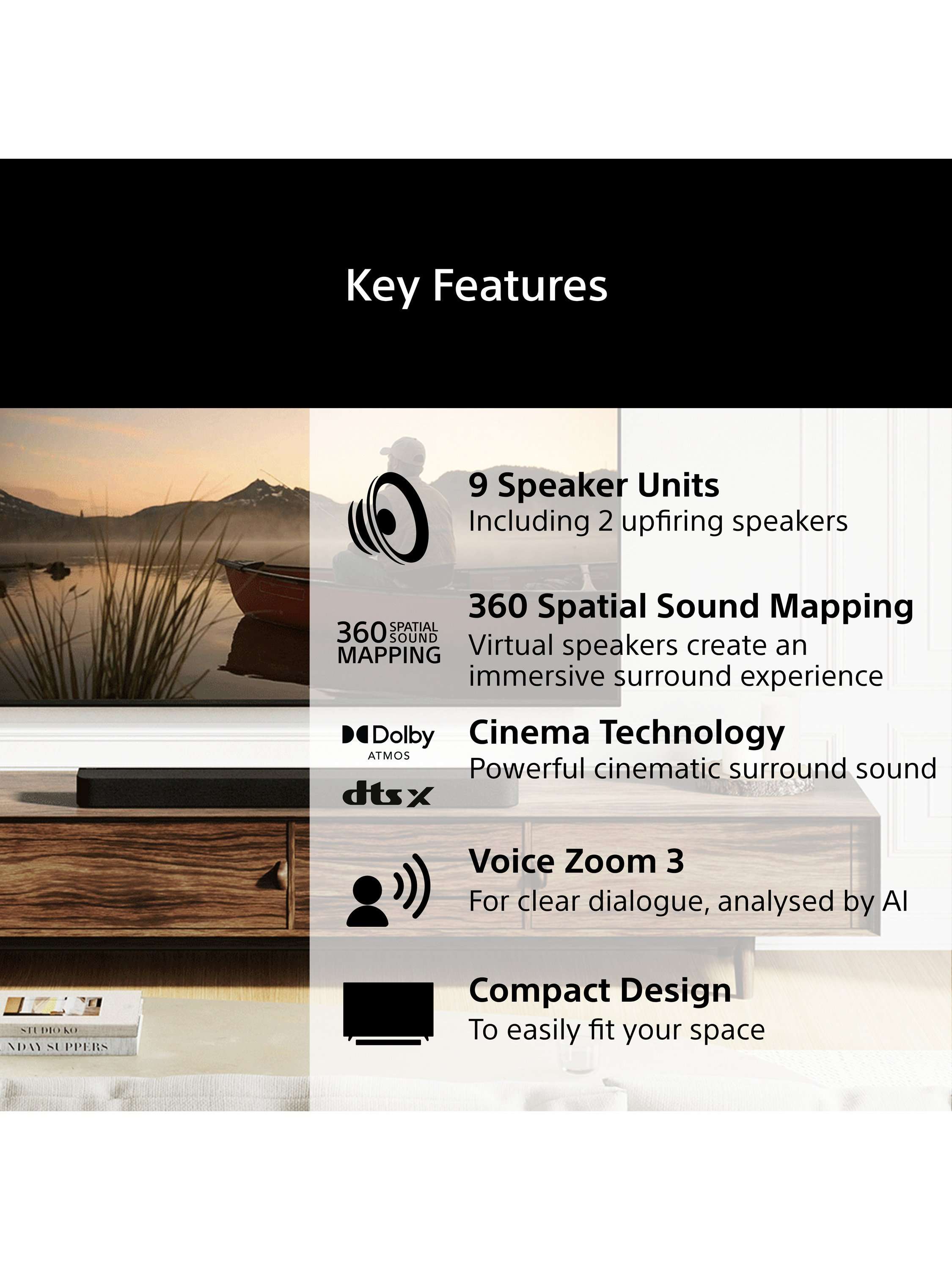 Bravia Theatre Bar 7 HT-A7100 Wi-Fi Bluetooth All-In-One Soundbar with 360 Spatial Sound Mapping, Dolby Atmos & DTS:X, Black