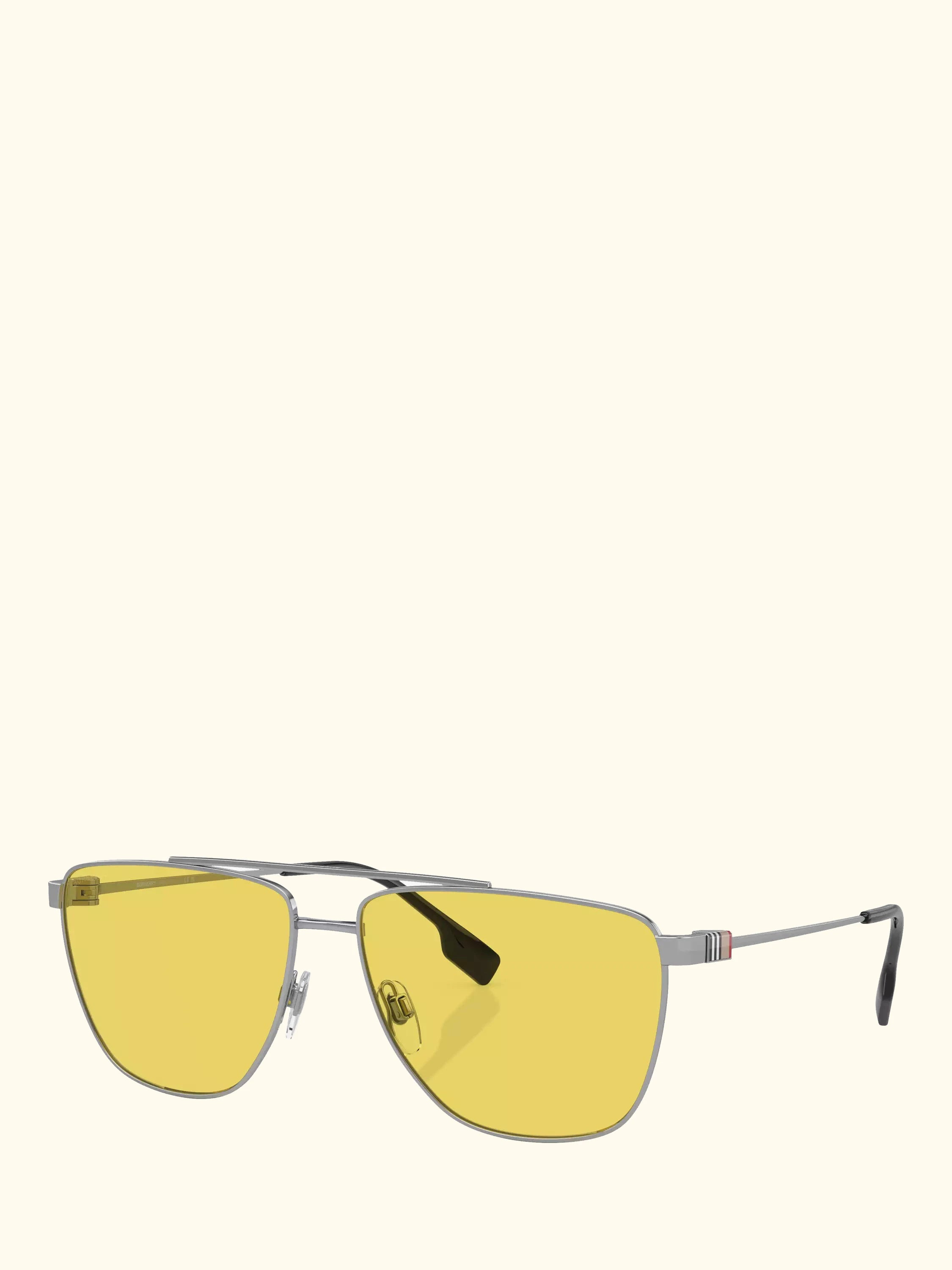 Burberry BE3141 Men's Aviator Sunglasses, Silver/Yellow
