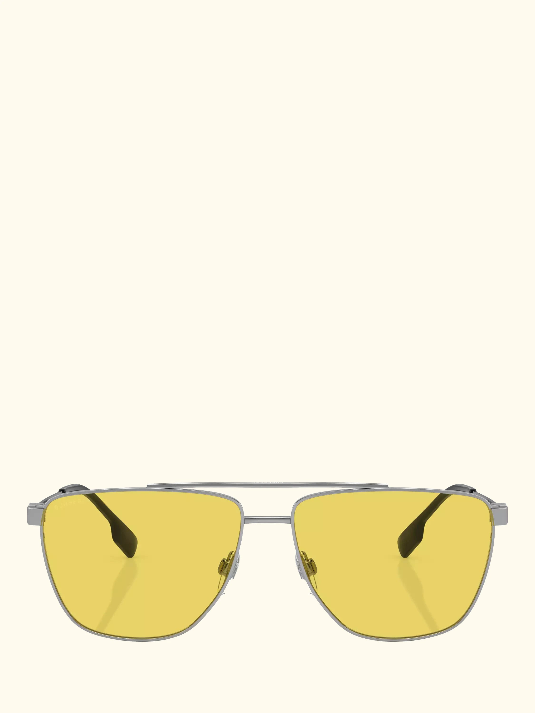 Burberry BE3141 Men's Aviator Sunglasses, Silver/Yellow