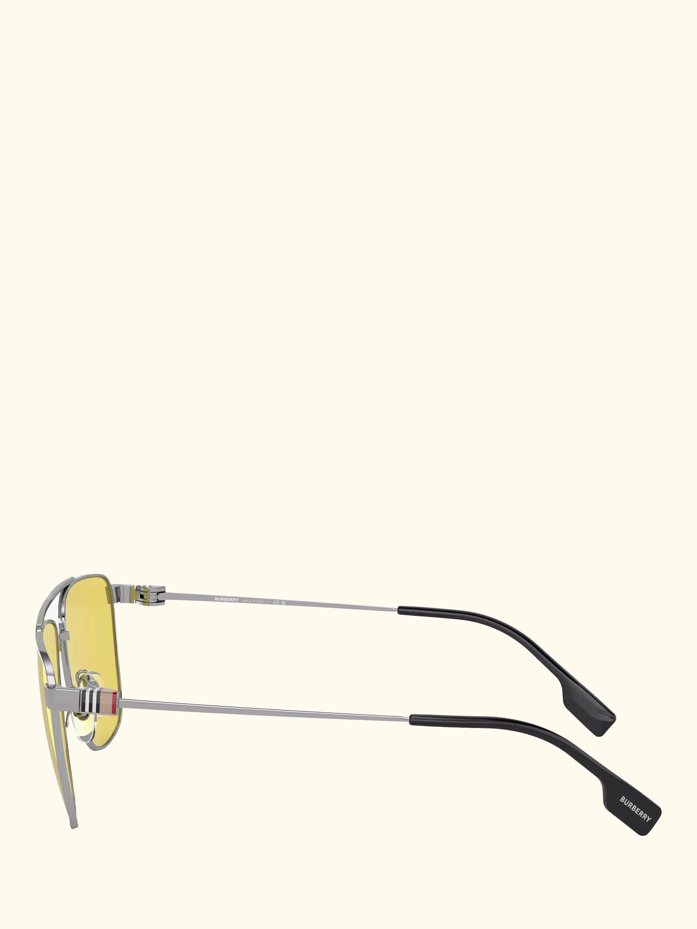 Burberry BE3141 Men's Aviator Sunglasses, Silver/Yellow