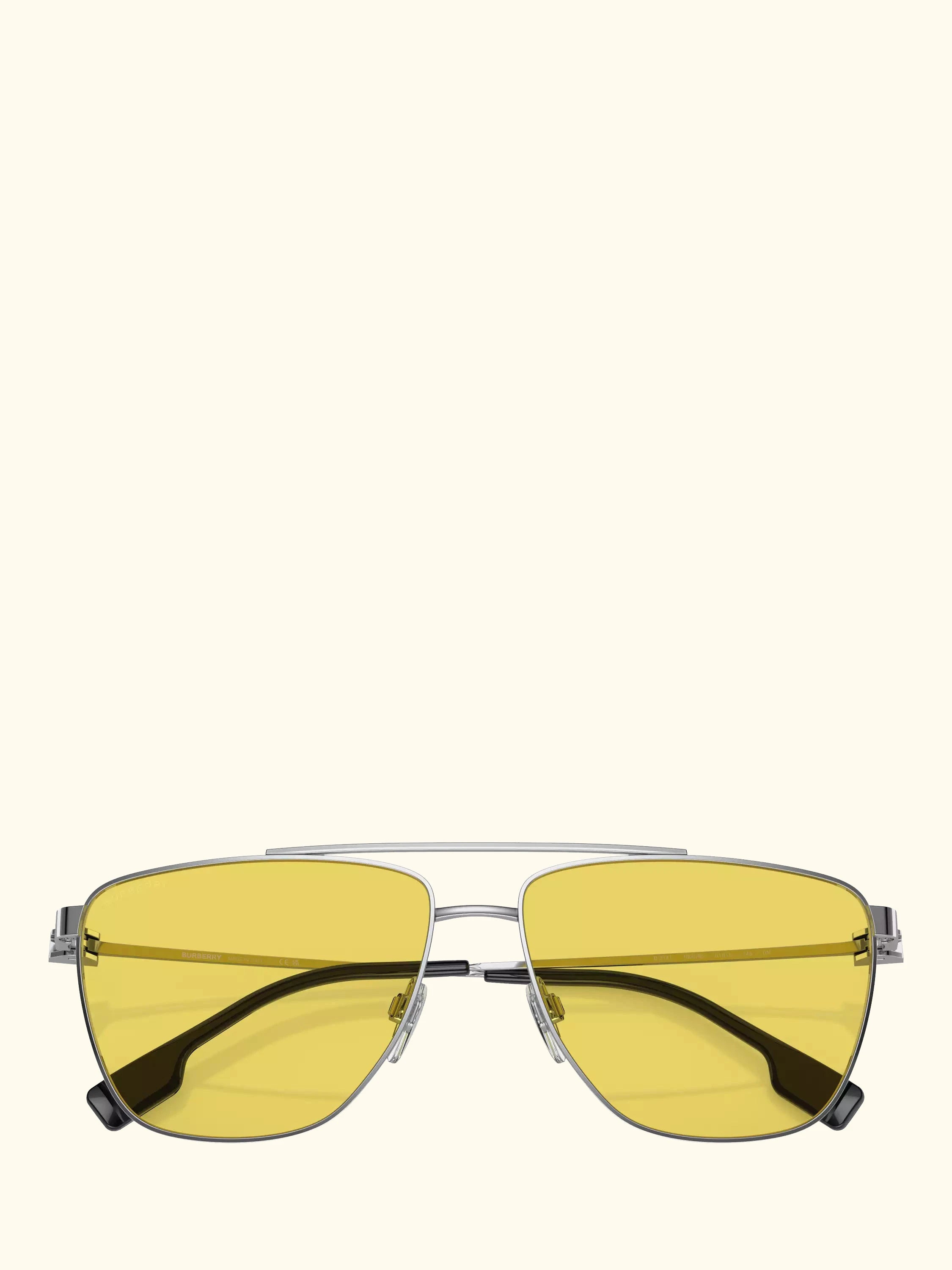 Burberry BE3141 Men's Aviator Sunglasses, Silver/Yellow