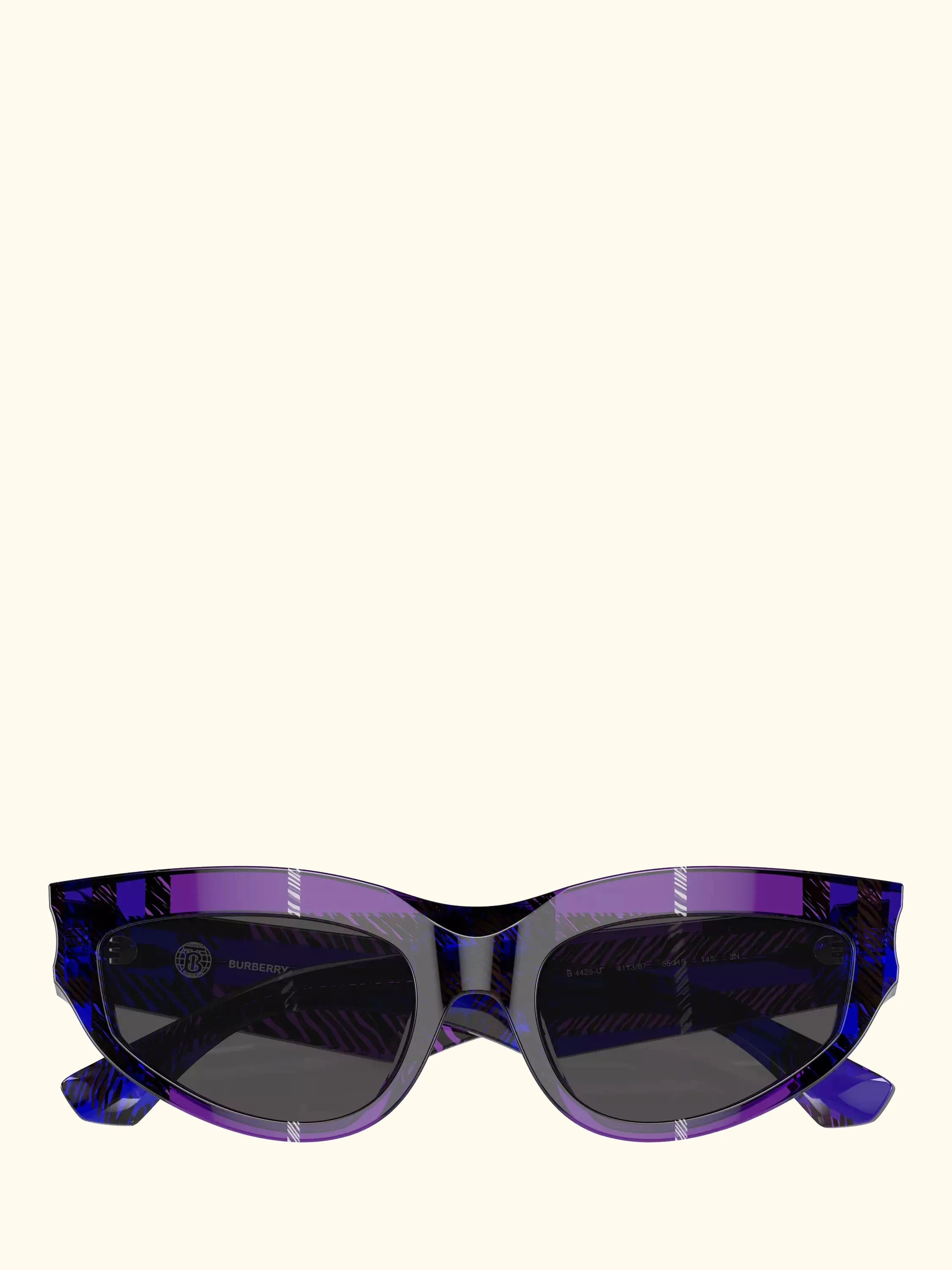 Burberry BE4425U Women's Cat's Eye Sunglasses, Check Violet/Grey