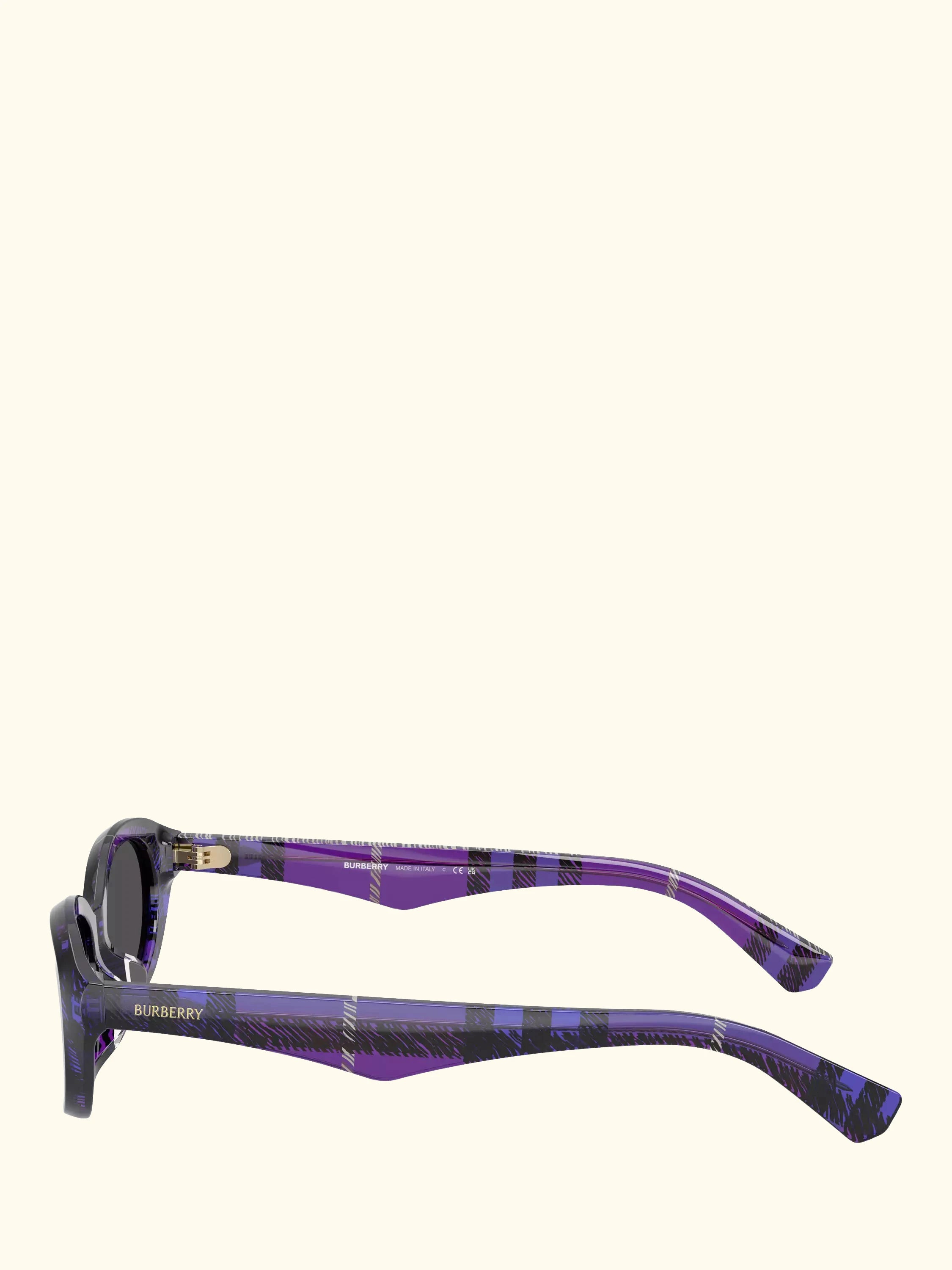 Burberry BE4447D Women's Oval Sunglasses, Check Violet/Grey