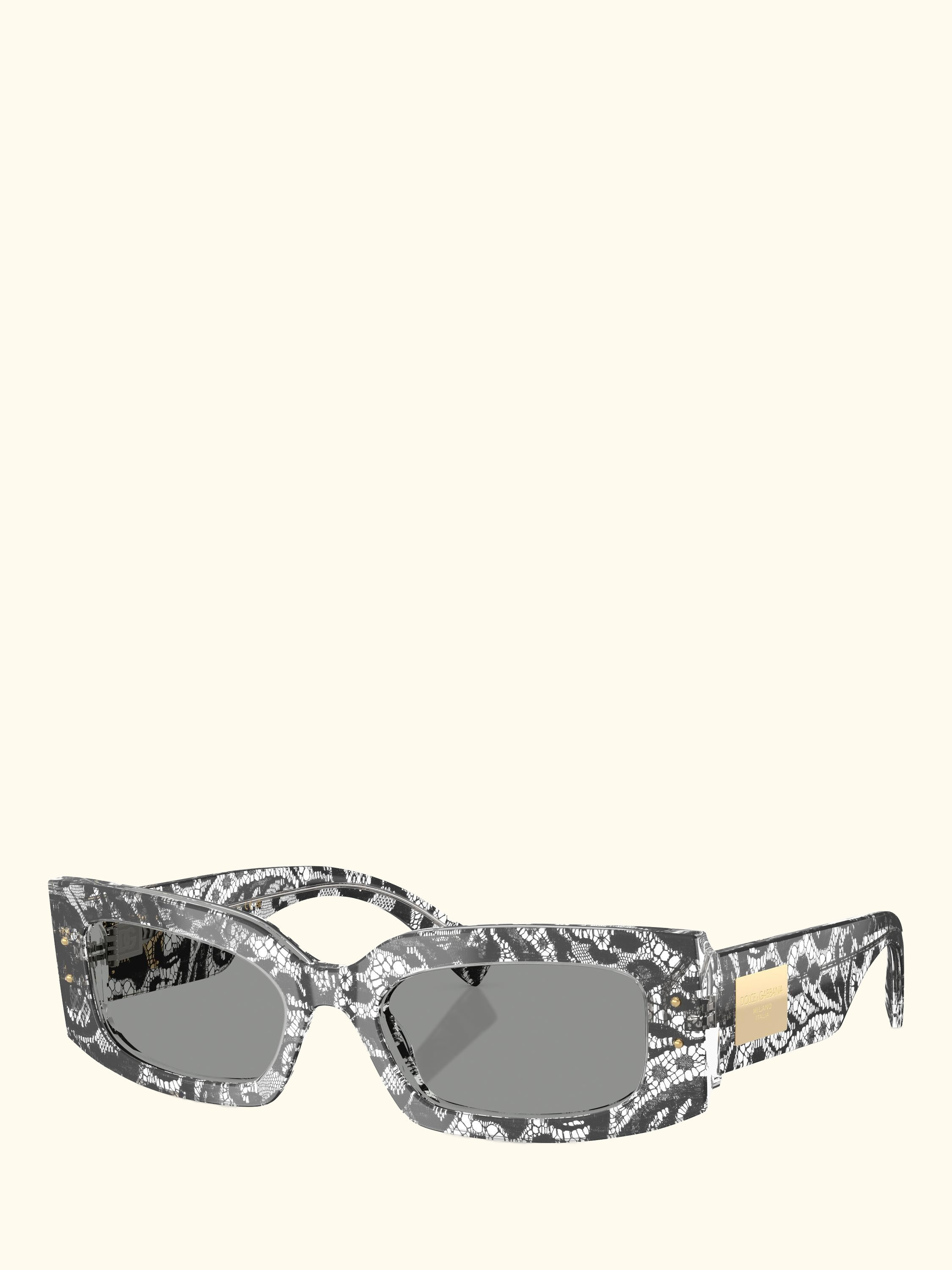 DG4479 Women's Rectangular Sunglasses, Black Lace/Grey