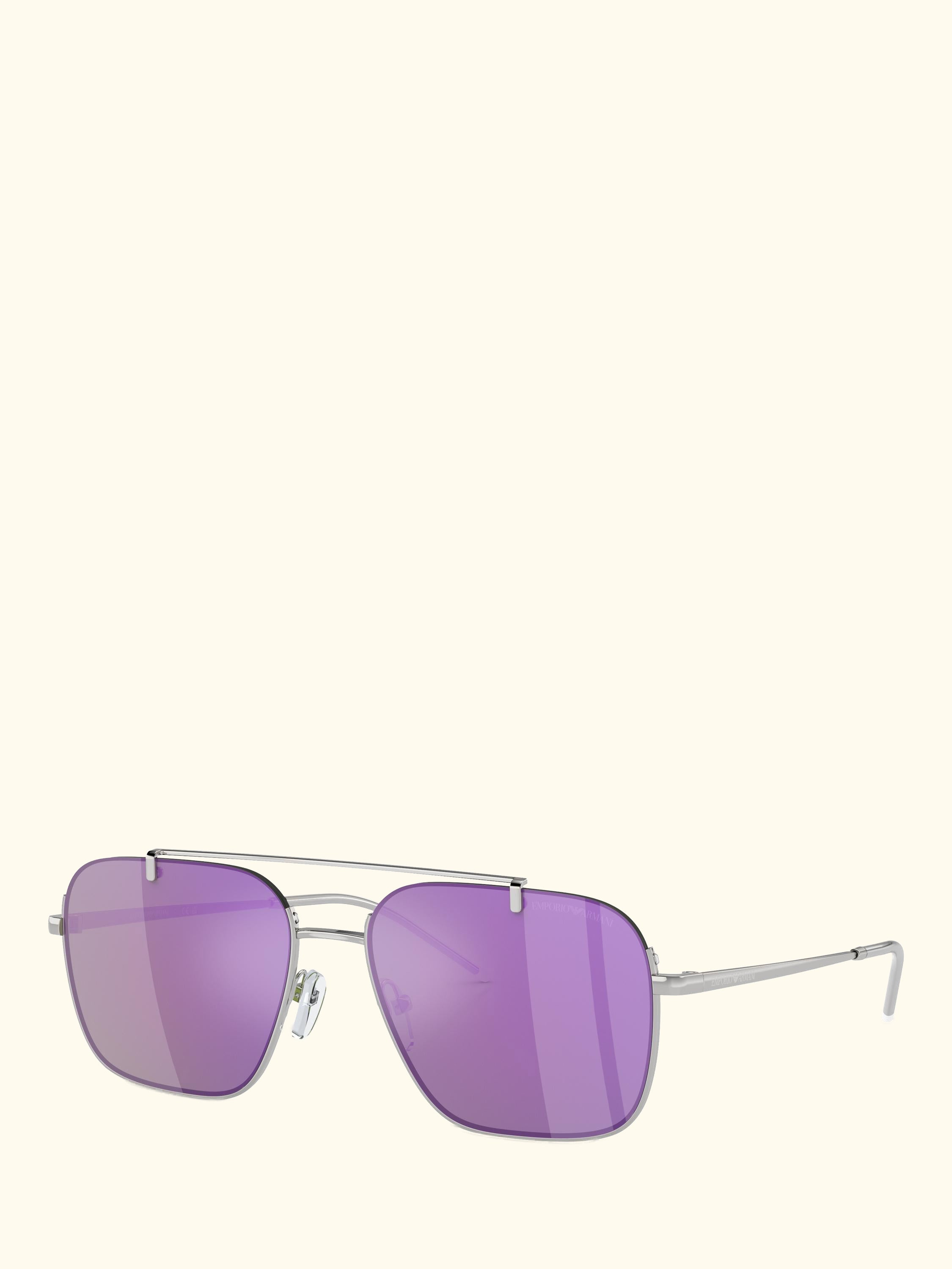 EA2150 Men's Aviator Sunglasses, Shiny Silver/Purple