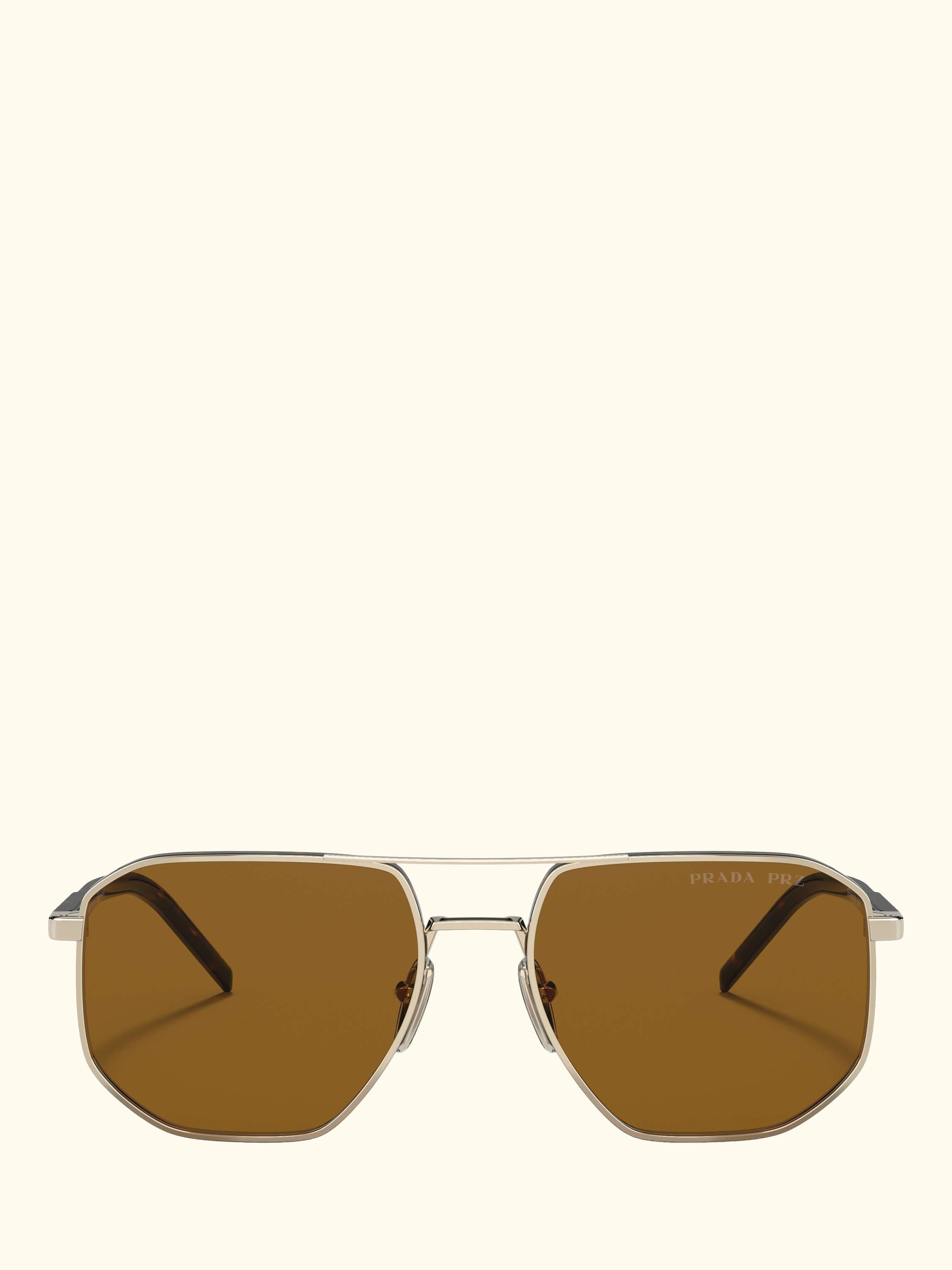PR 59YS Men's Polarised Irregular Sunglasses, Pale Gold/Brown