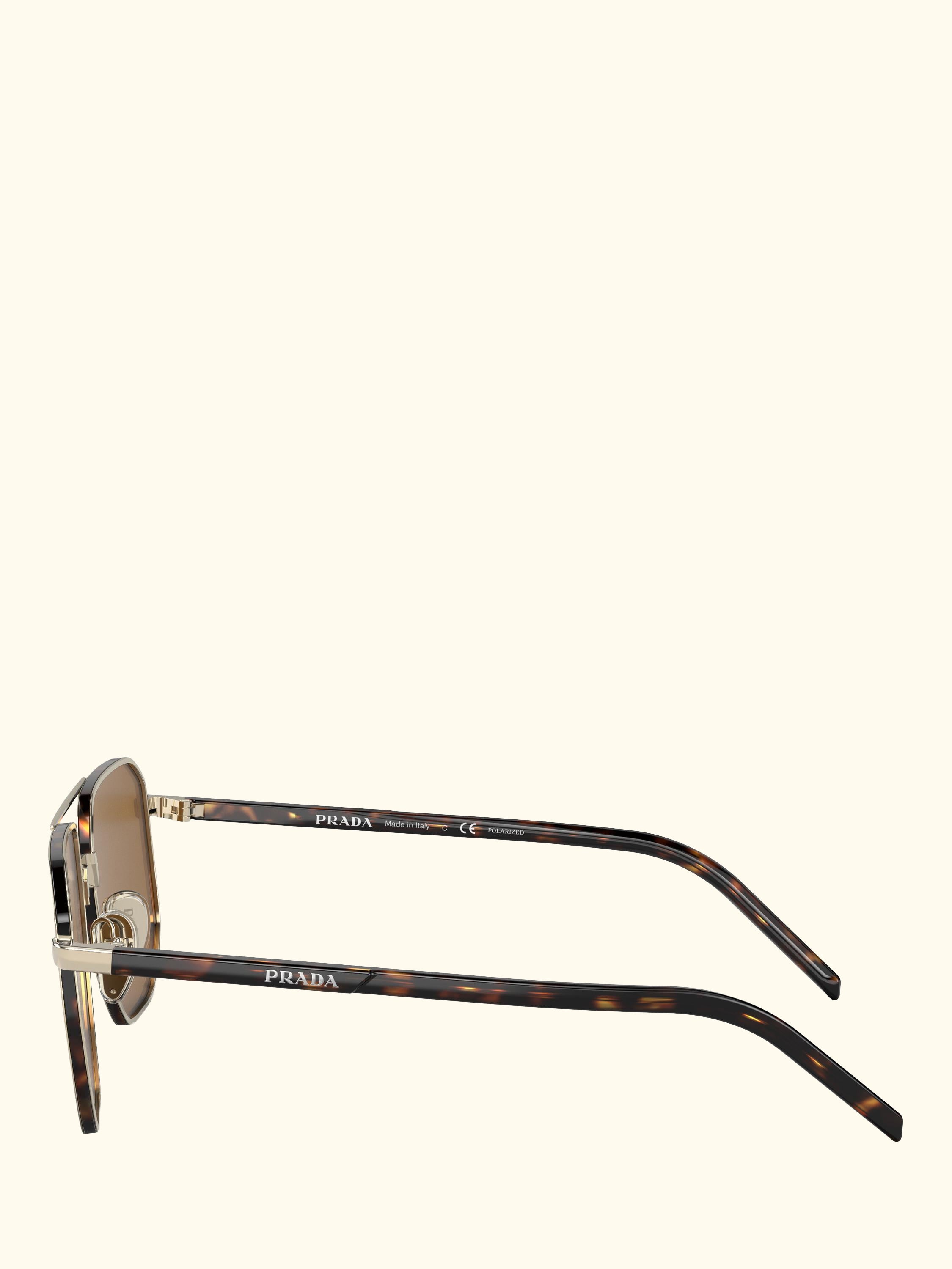 PR 59YS Men's Polarised Irregular Sunglasses, Pale Gold/Brown