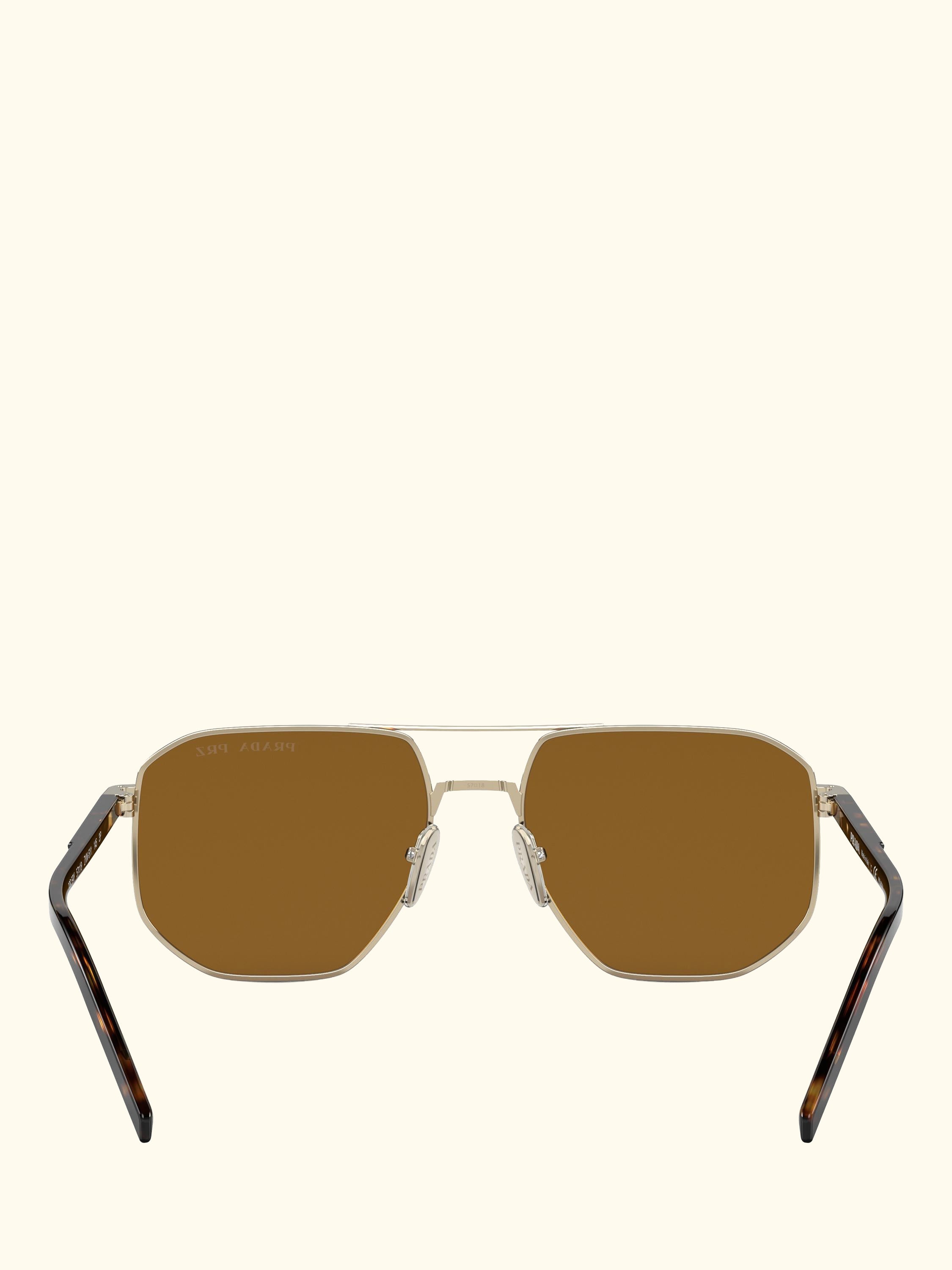 PR 59YS Men's Polarised Irregular Sunglasses, Pale Gold/Brown