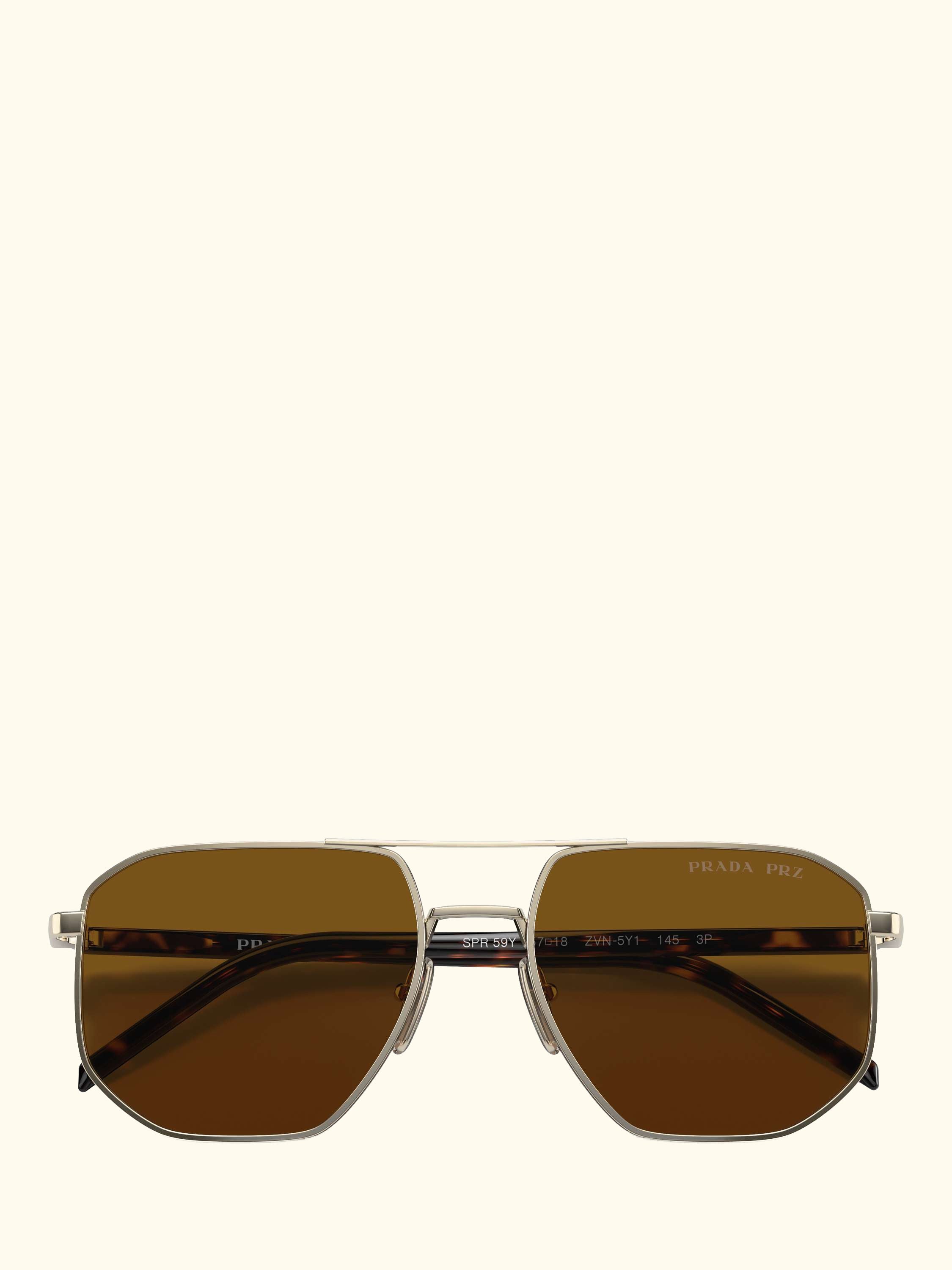 PR 59YS Men's Polarised Irregular Sunglasses, Pale Gold/Brown