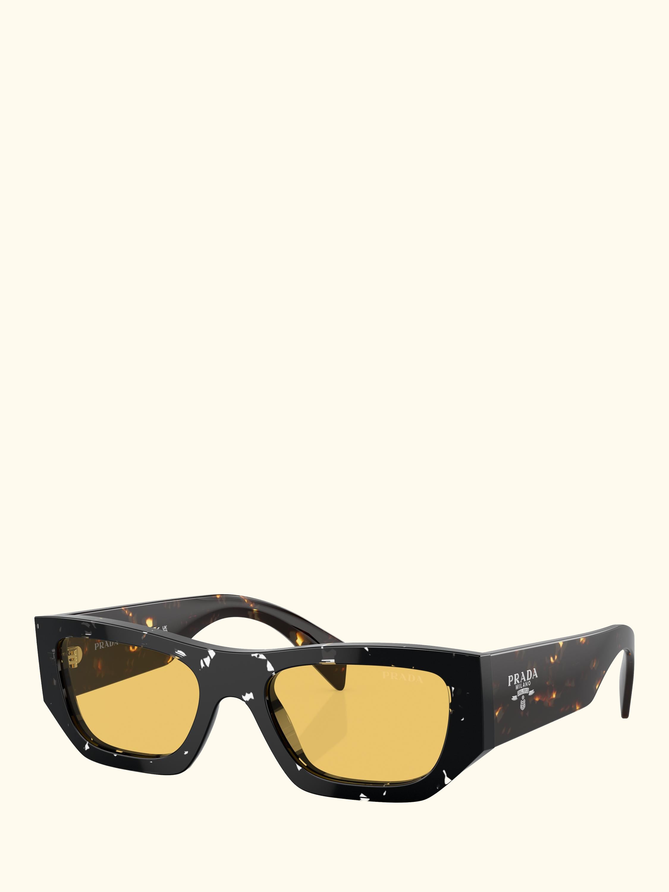 PR A01S Women's Rectangular Sunglasses, Havana Black Transparent/Yellow