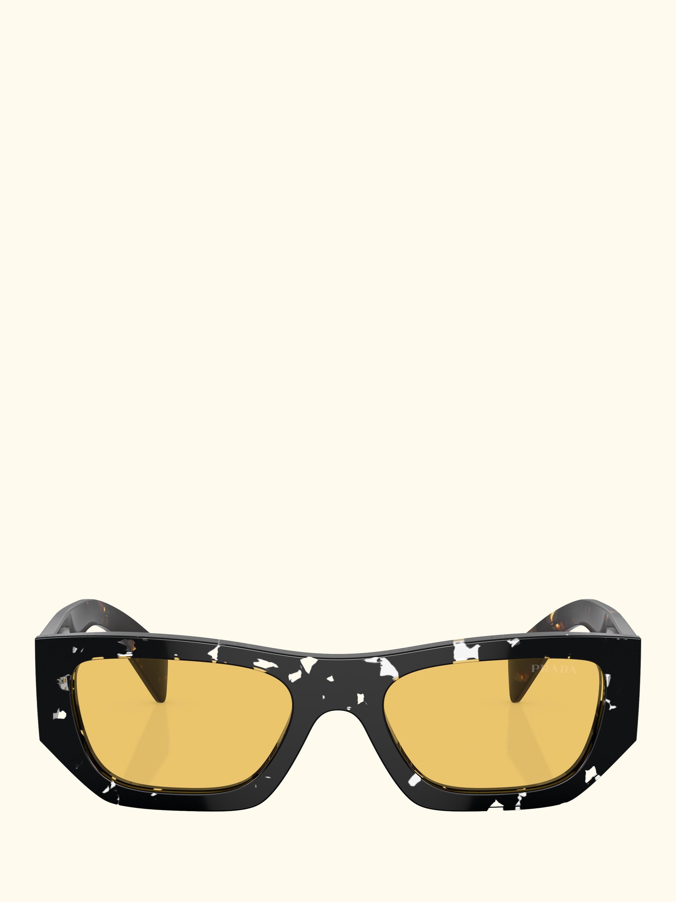 PR A01S Women's Rectangular Sunglasses, Havana Black Transparent/Yellow