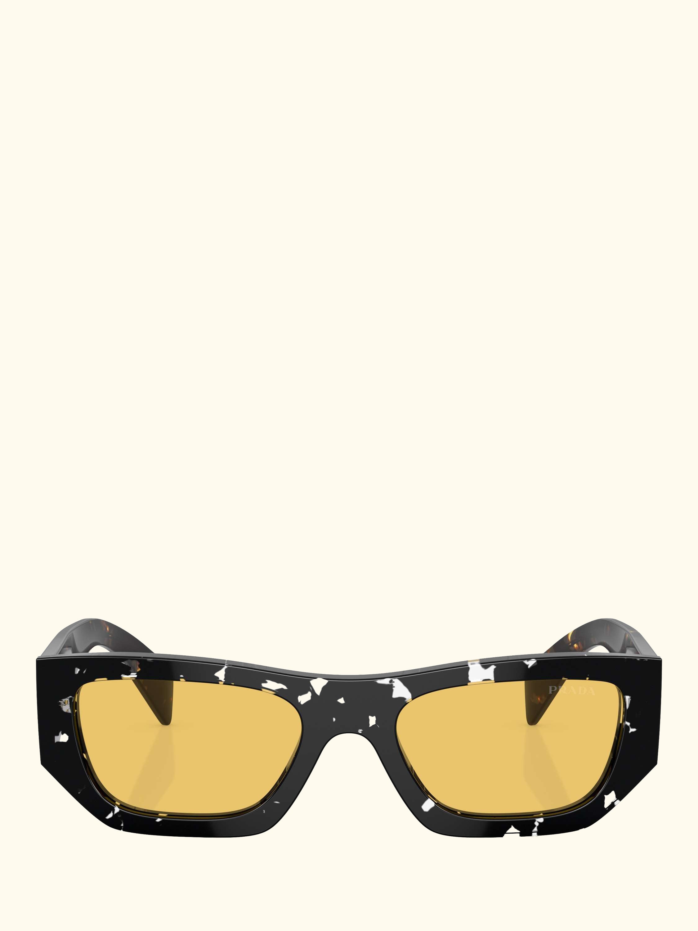 PR A01S Women's Rectangular Sunglasses, Havana Black Transparent/Yellow