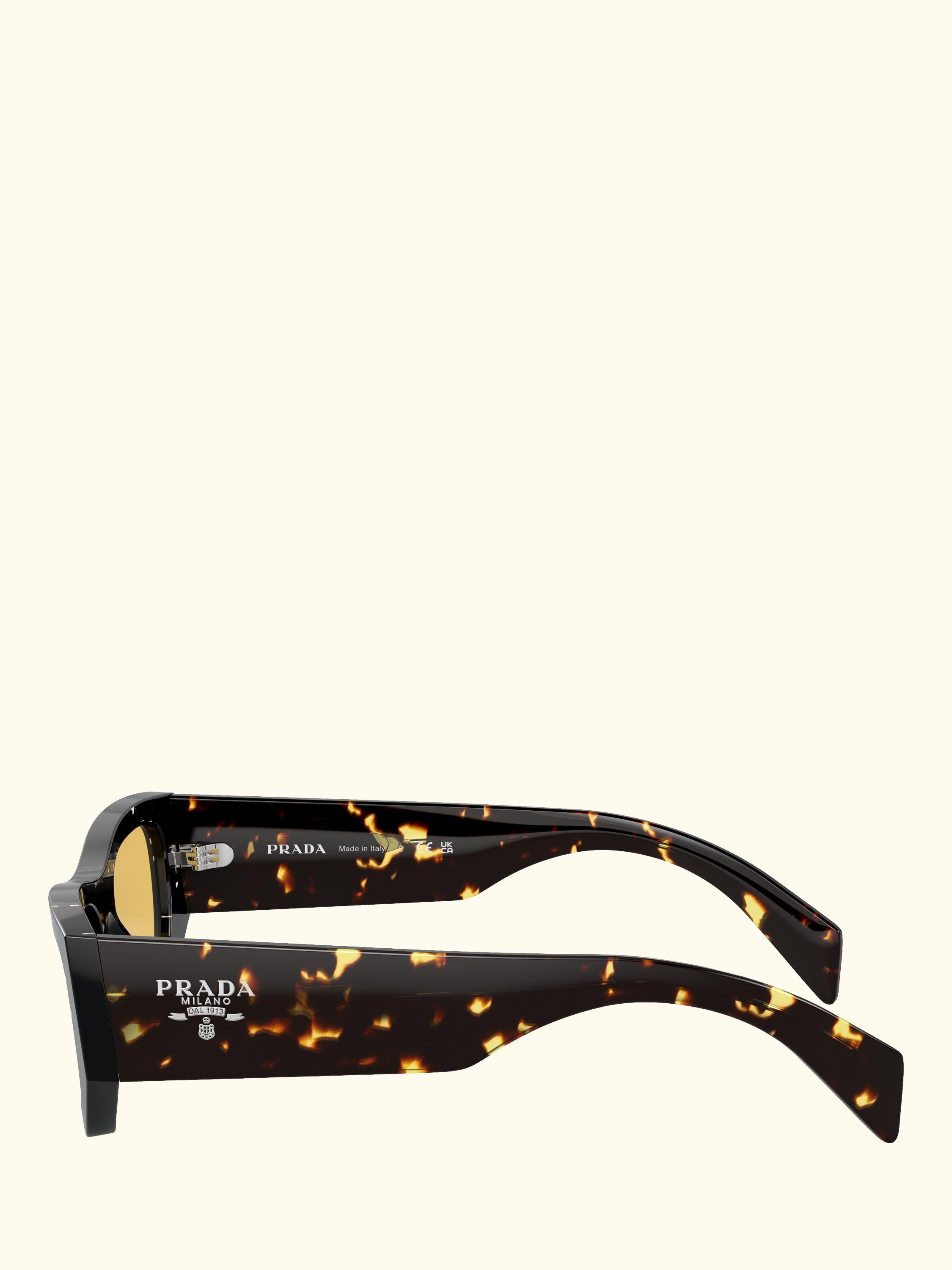 PR A01S Women's Rectangular Sunglasses, Havana Black Transparent/Yellow