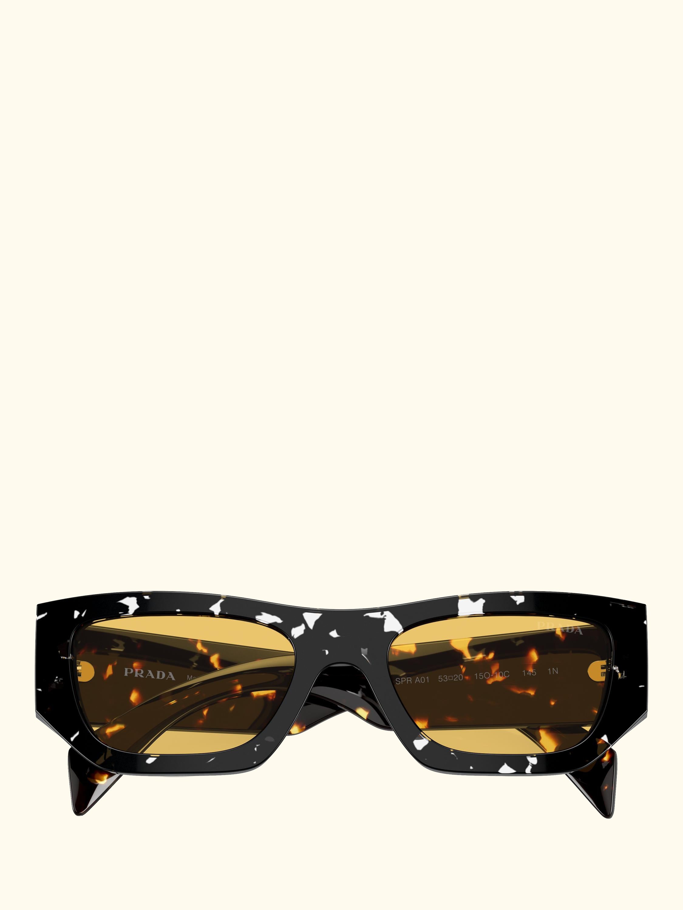 PR A01S Women's Rectangular Sunglasses, Havana Black Transparent/Yellow