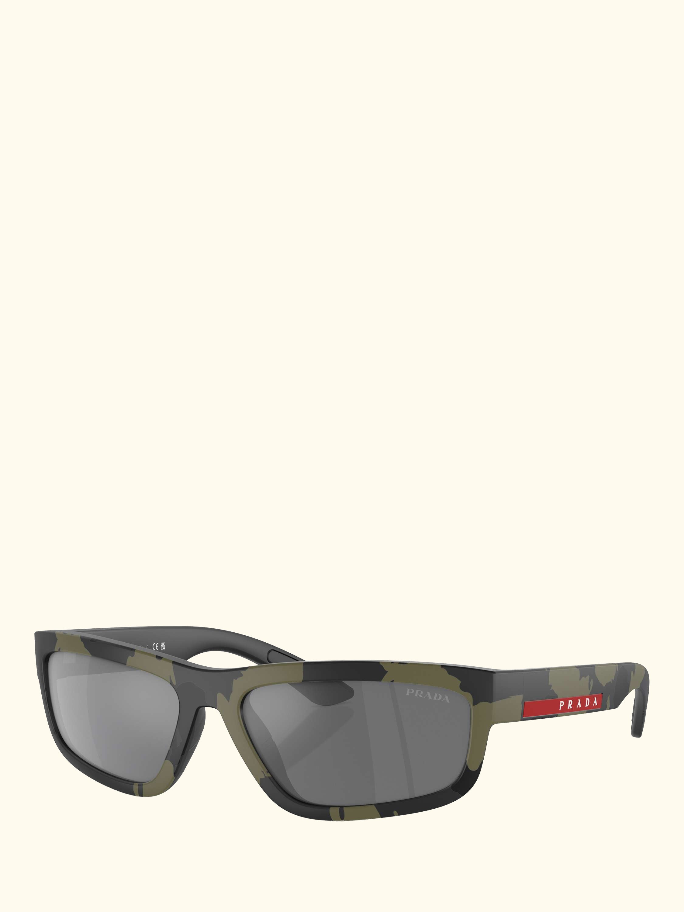 PS 05ZS Men's Rectangular Sunglasses, Green Mimetic Rubbered/Mirror Grey