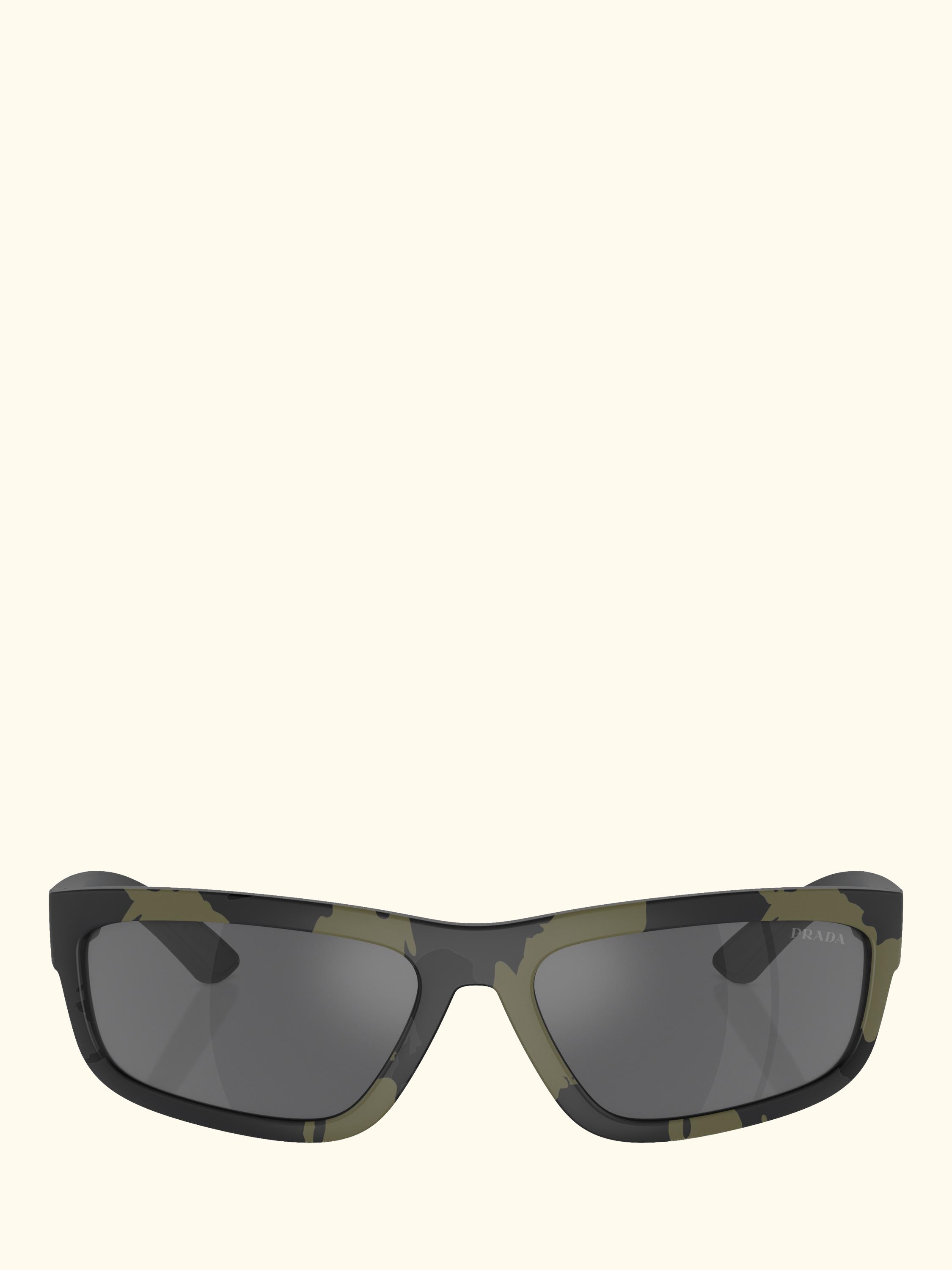 PS 05ZS Men's Rectangular Sunglasses, Green Mimetic Rubbered/Mirror Grey
