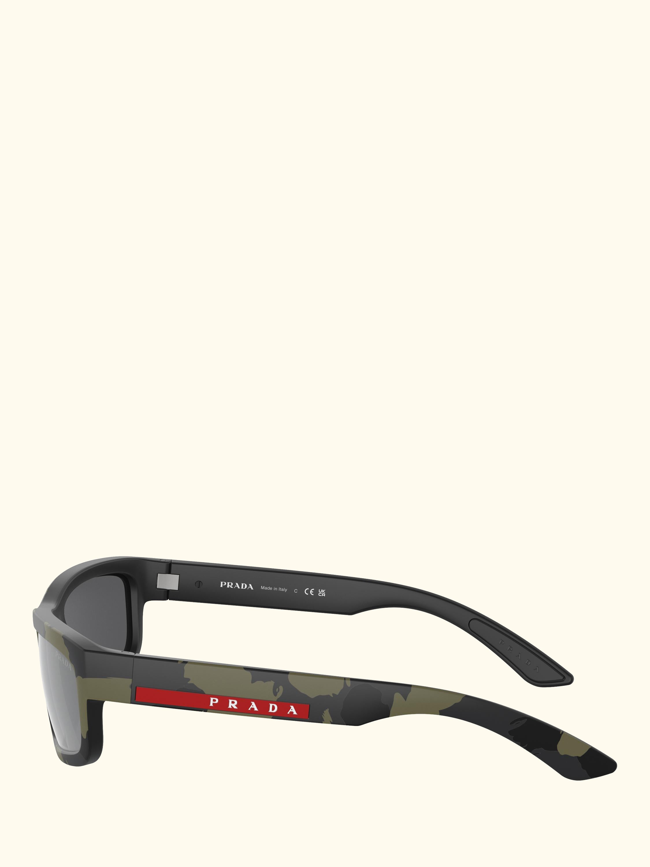 PS 05ZS Men's Rectangular Sunglasses, Green Mimetic Rubbered/Mirror Grey
