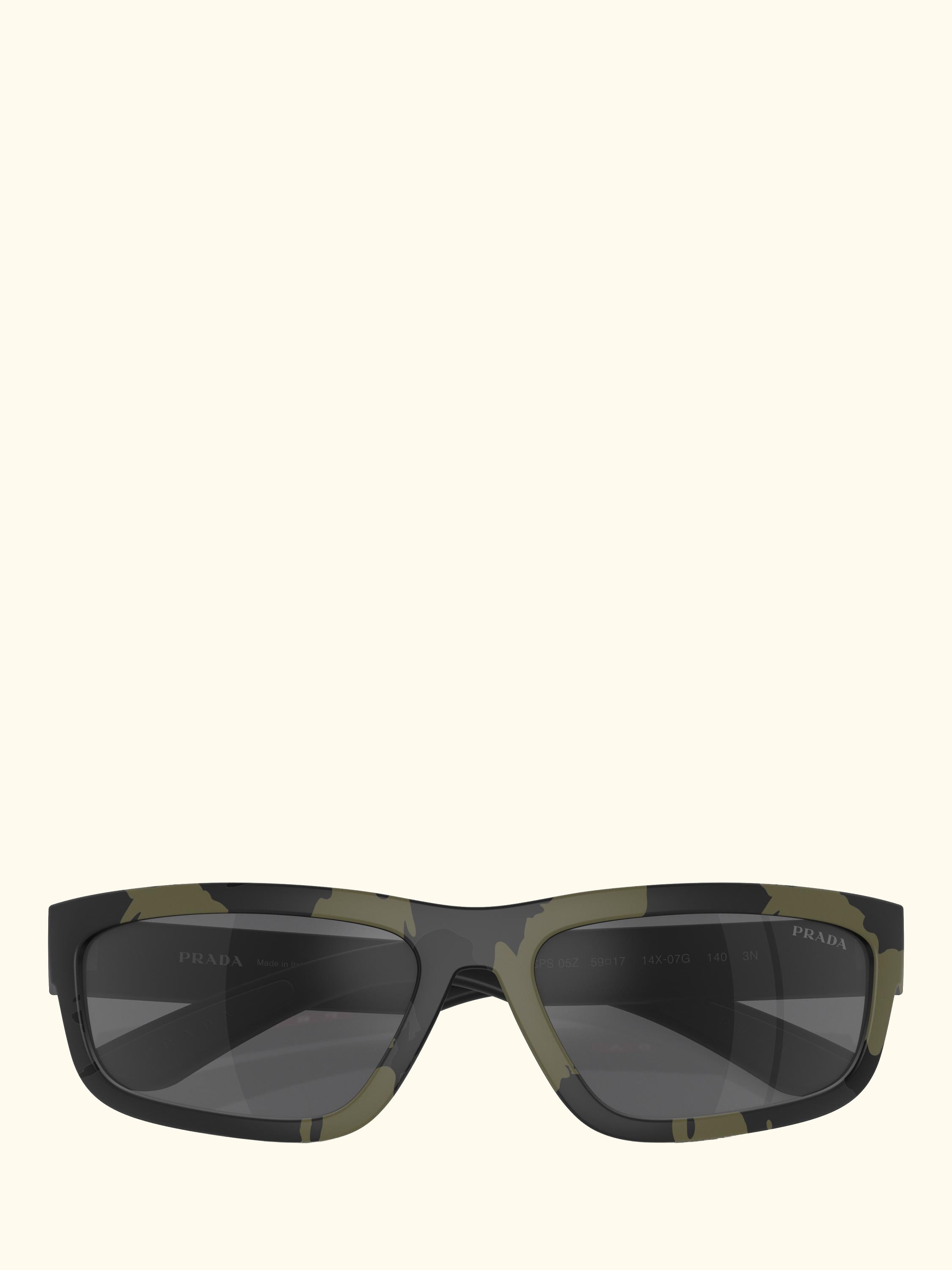 PS 05ZS Men's Rectangular Sunglasses, Green Mimetic Rubbered/Mirror Grey