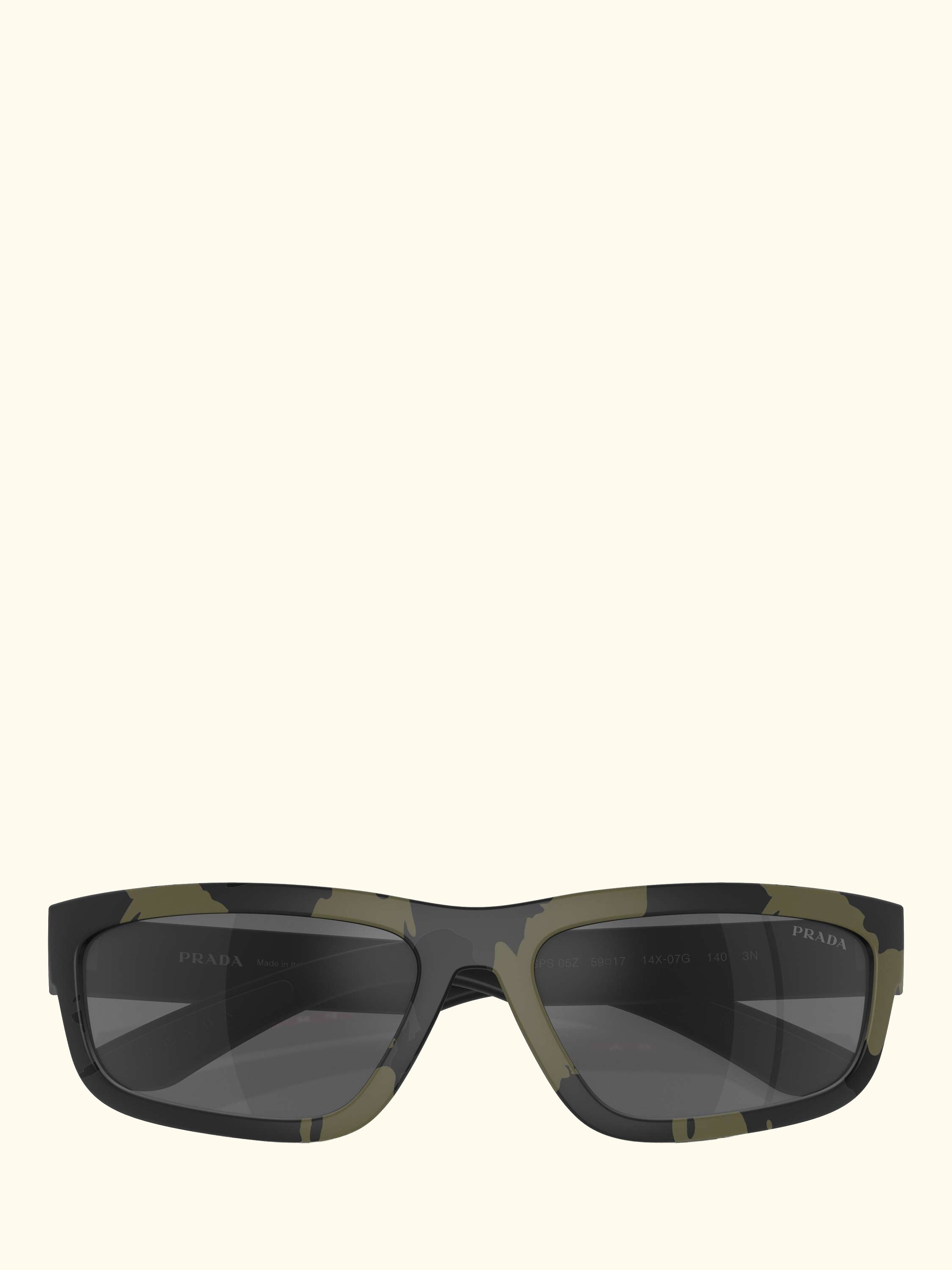 PS 05ZS Men's Rectangular Sunglasses, Green Mimetic Rubbered/Mirror Grey