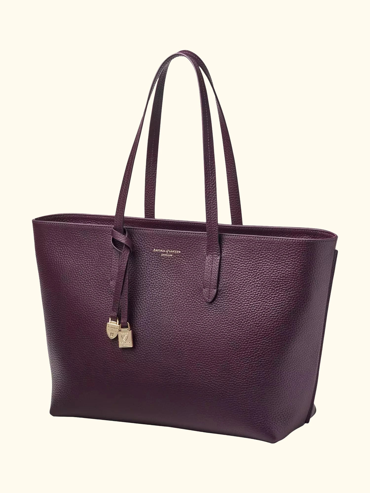 Aspinal of London Zipped East West Leather Tote Bag, Fig