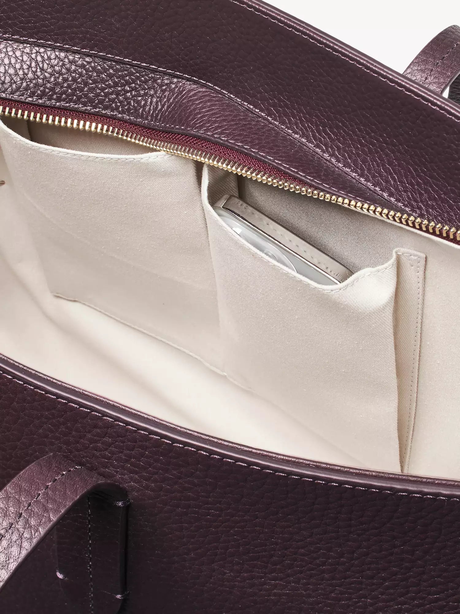 Aspinal of London Zipped East West Leather Tote Bag, Fig