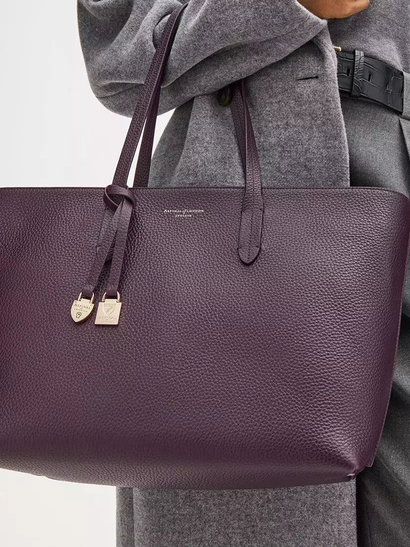 Aspinal of London Zipped East West Leather Tote Bag, Fig