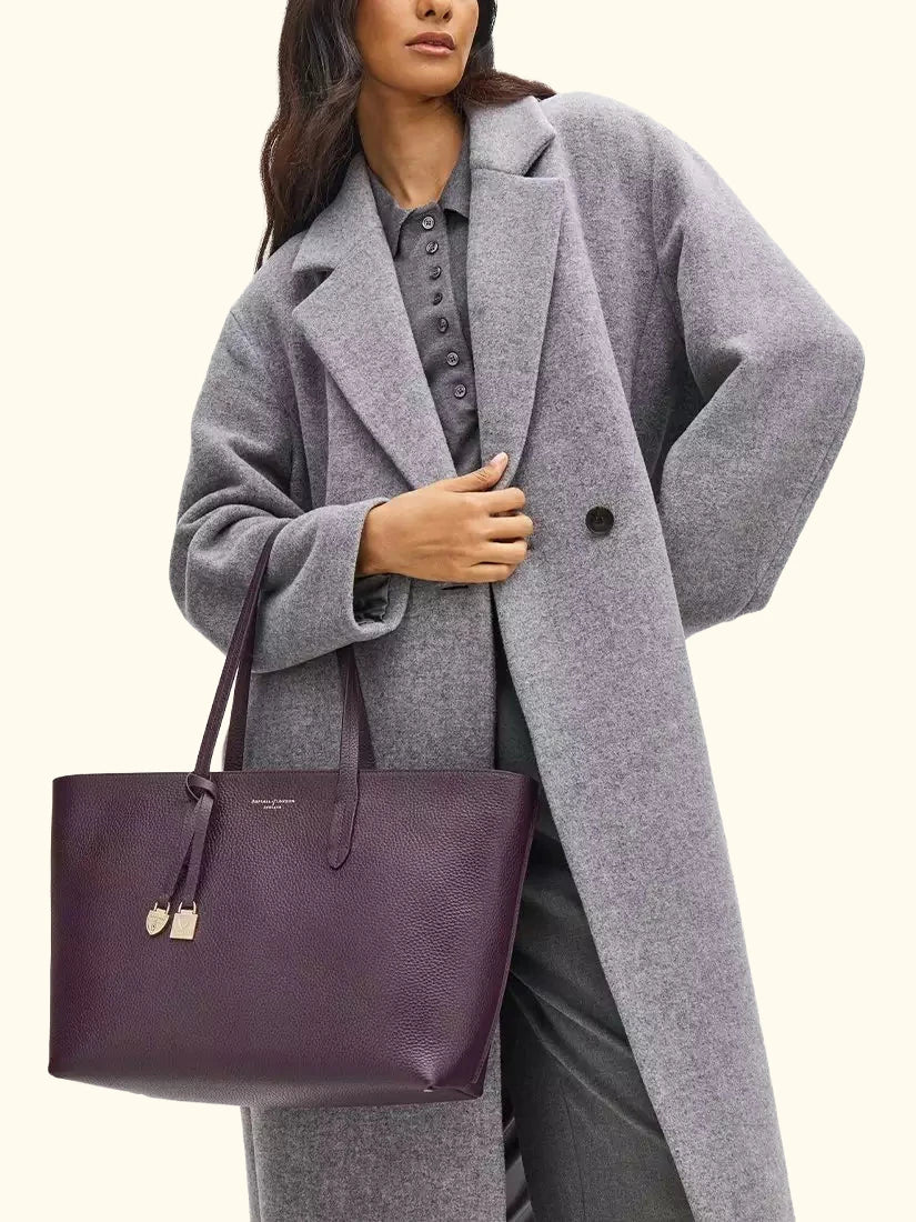 Aspinal of London Zipped East West Leather Tote Bag, Fig