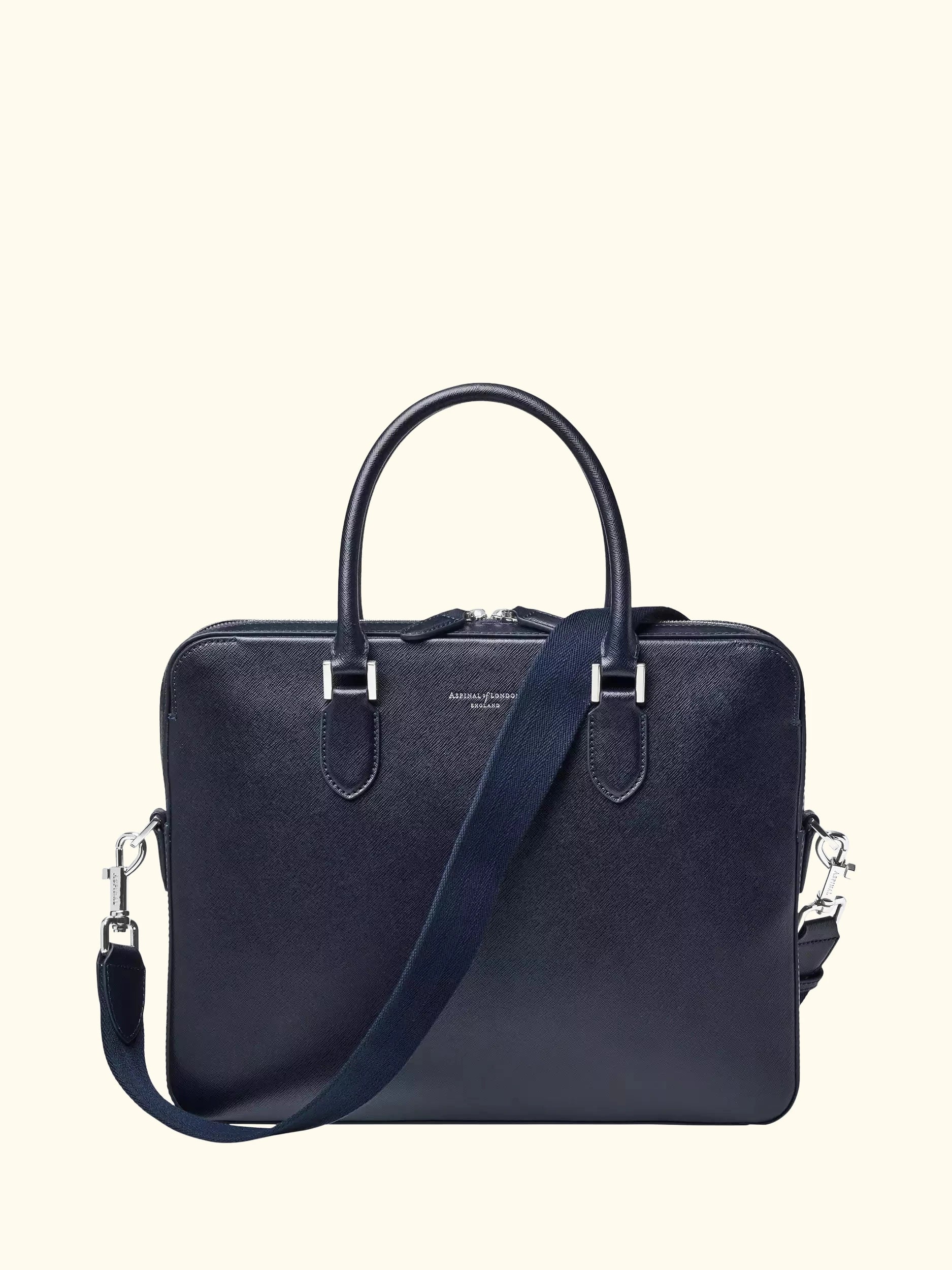 Aspinal of London Slim Leather Briefcase, Navy