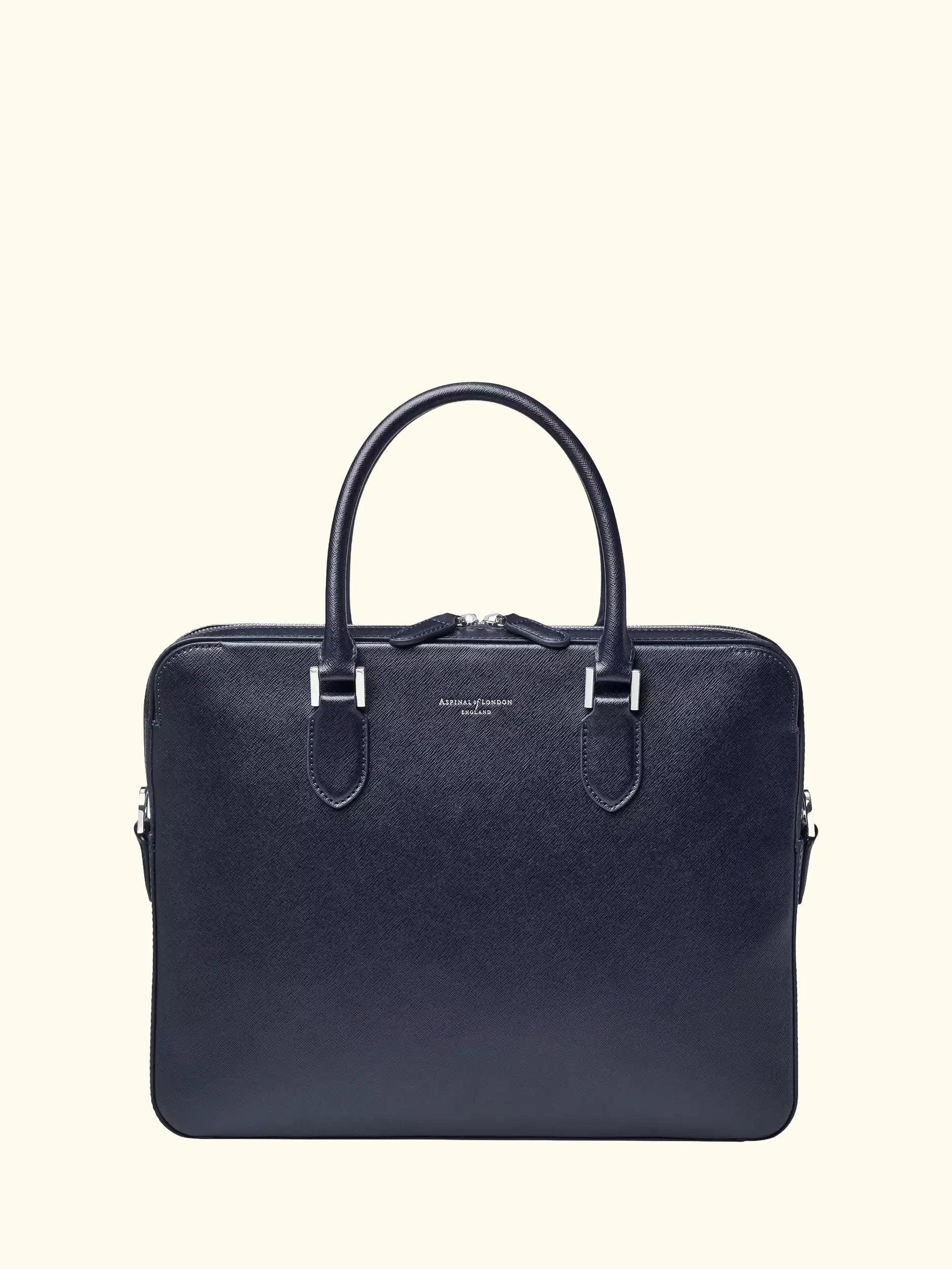Aspinal of London Slim Leather Briefcase, Navy