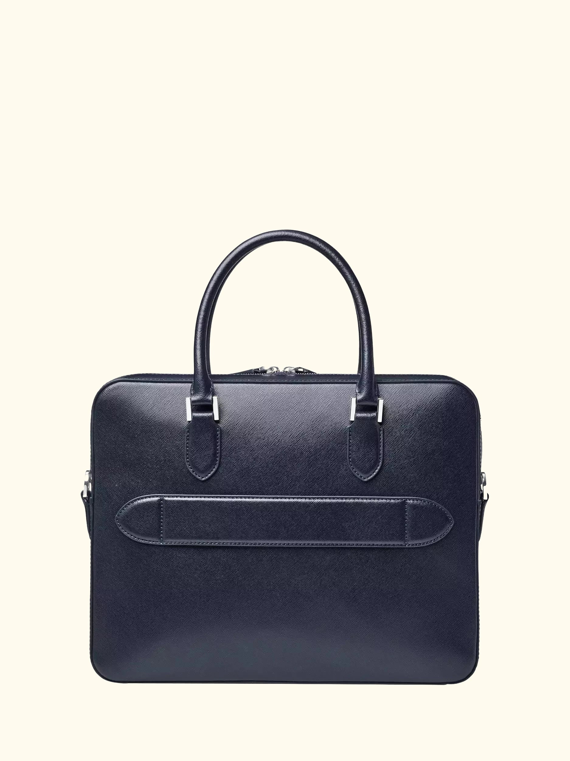 Aspinal of London Slim Leather Briefcase, Navy