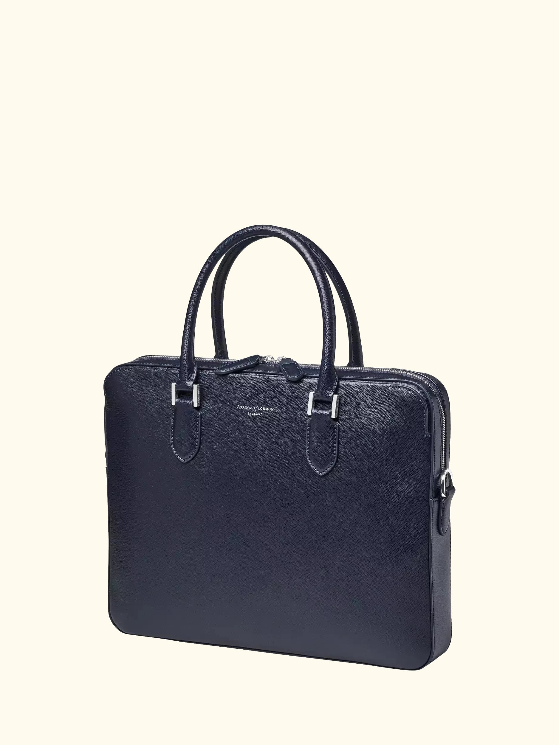 Aspinal of London Slim Leather Briefcase, Navy