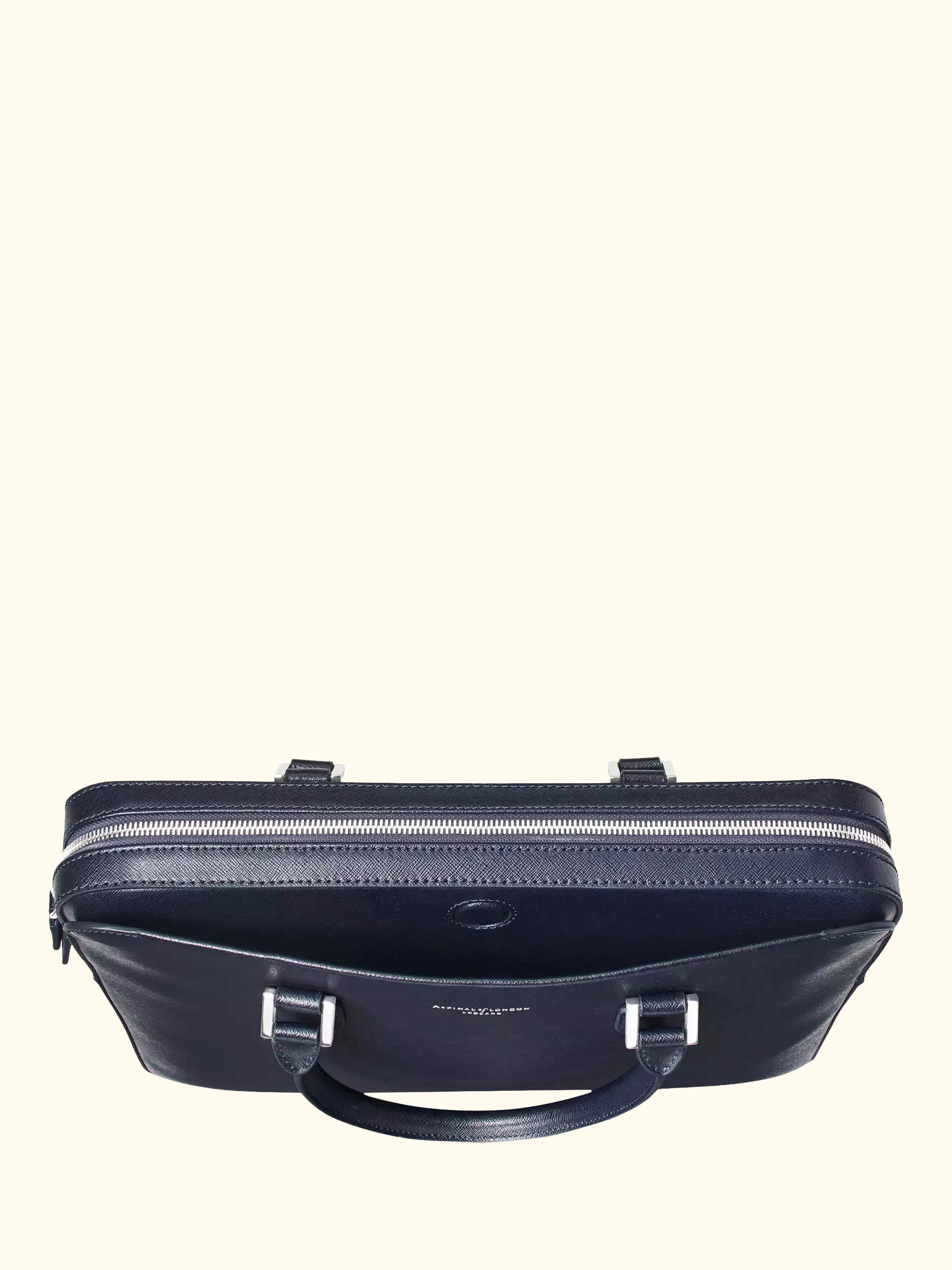 Aspinal of London Slim Leather Briefcase, Navy