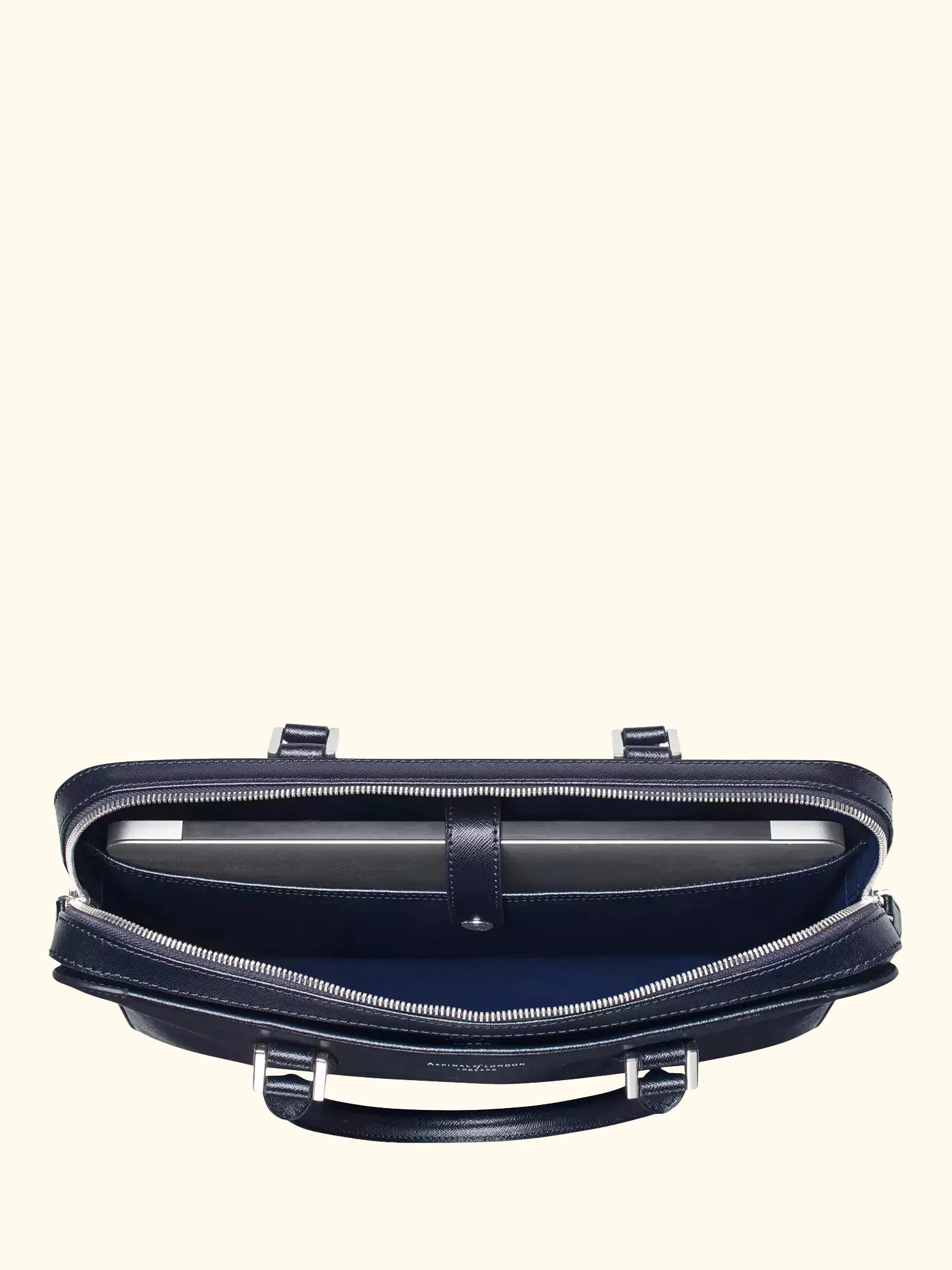 Aspinal of London Slim Leather Briefcase, Navy