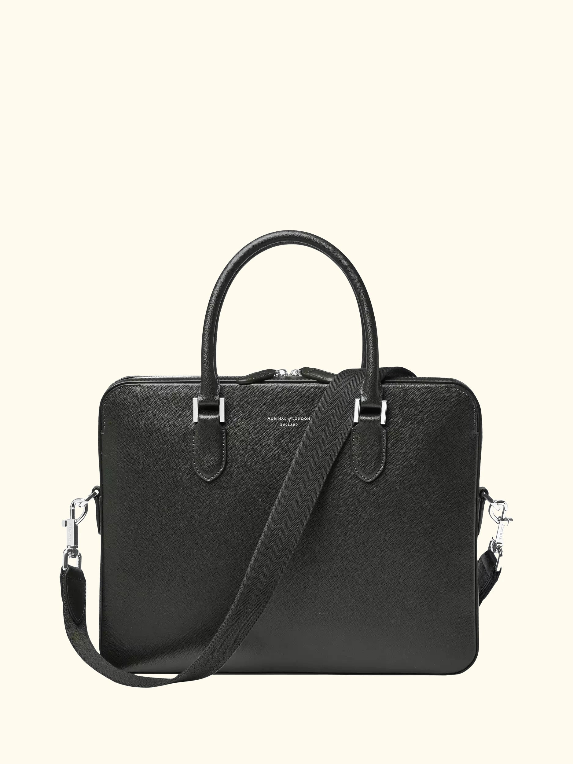Aspinal of London Slim Leather Briefcase, Forest Green